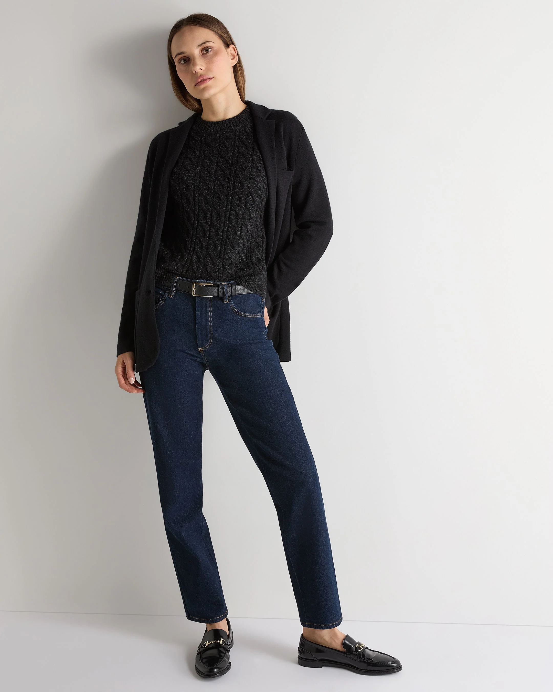 Women's Emilia Cable Round Neck Cashmere Sweater Charcoal Grey Melange