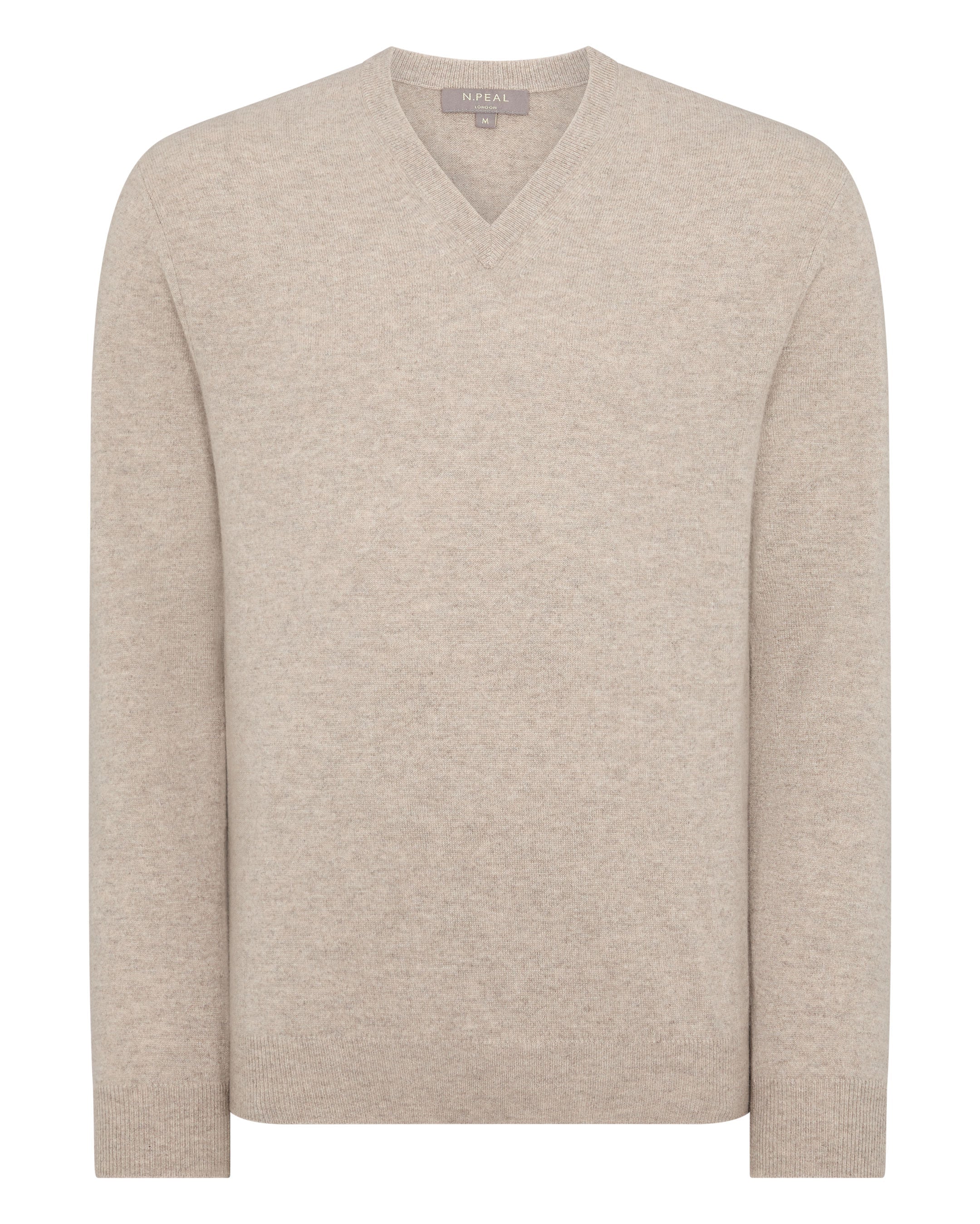 Men's Burlington V Neck Cashmere Jumper Oatmeal Brown