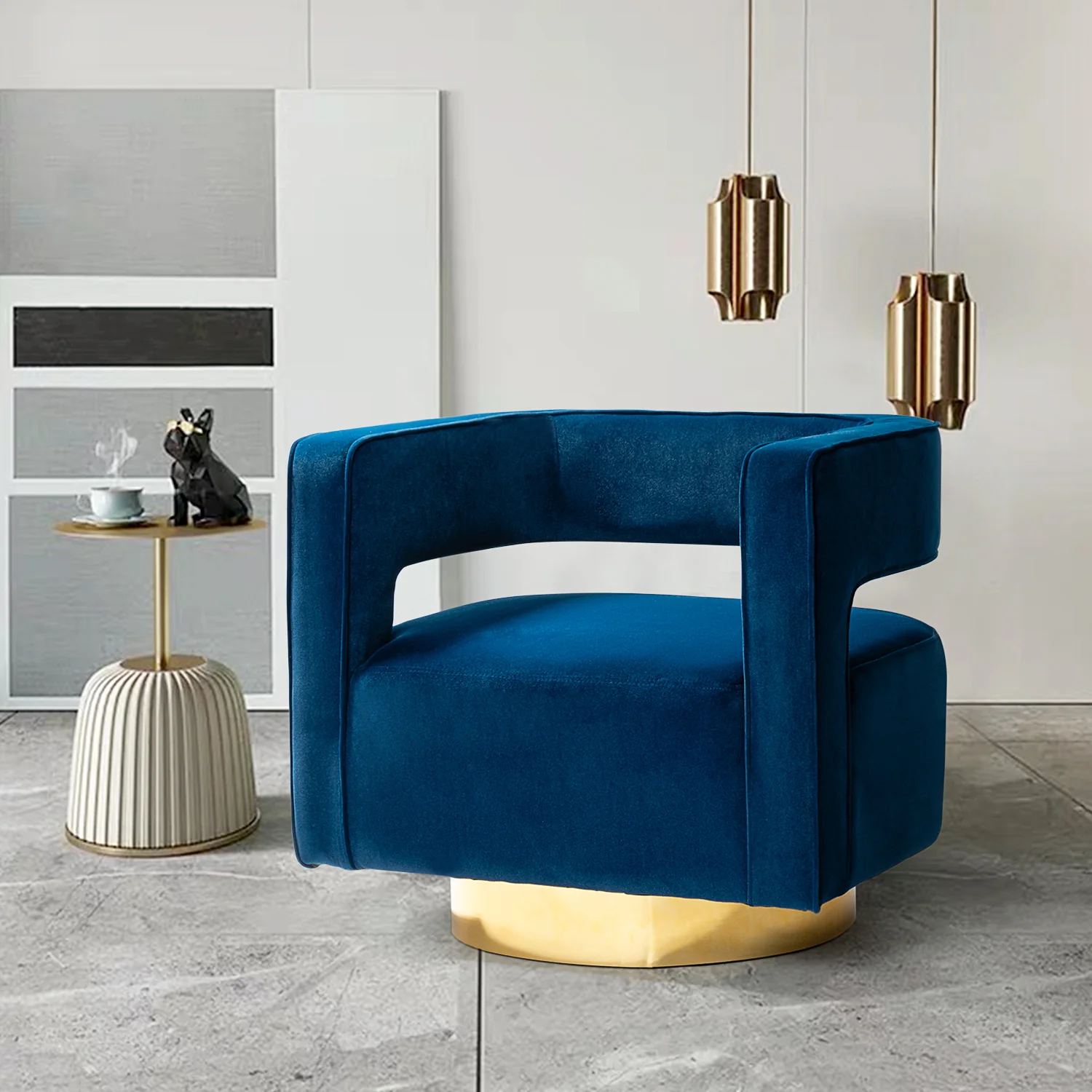 Blanca Swivel Barrel Chair in Navy