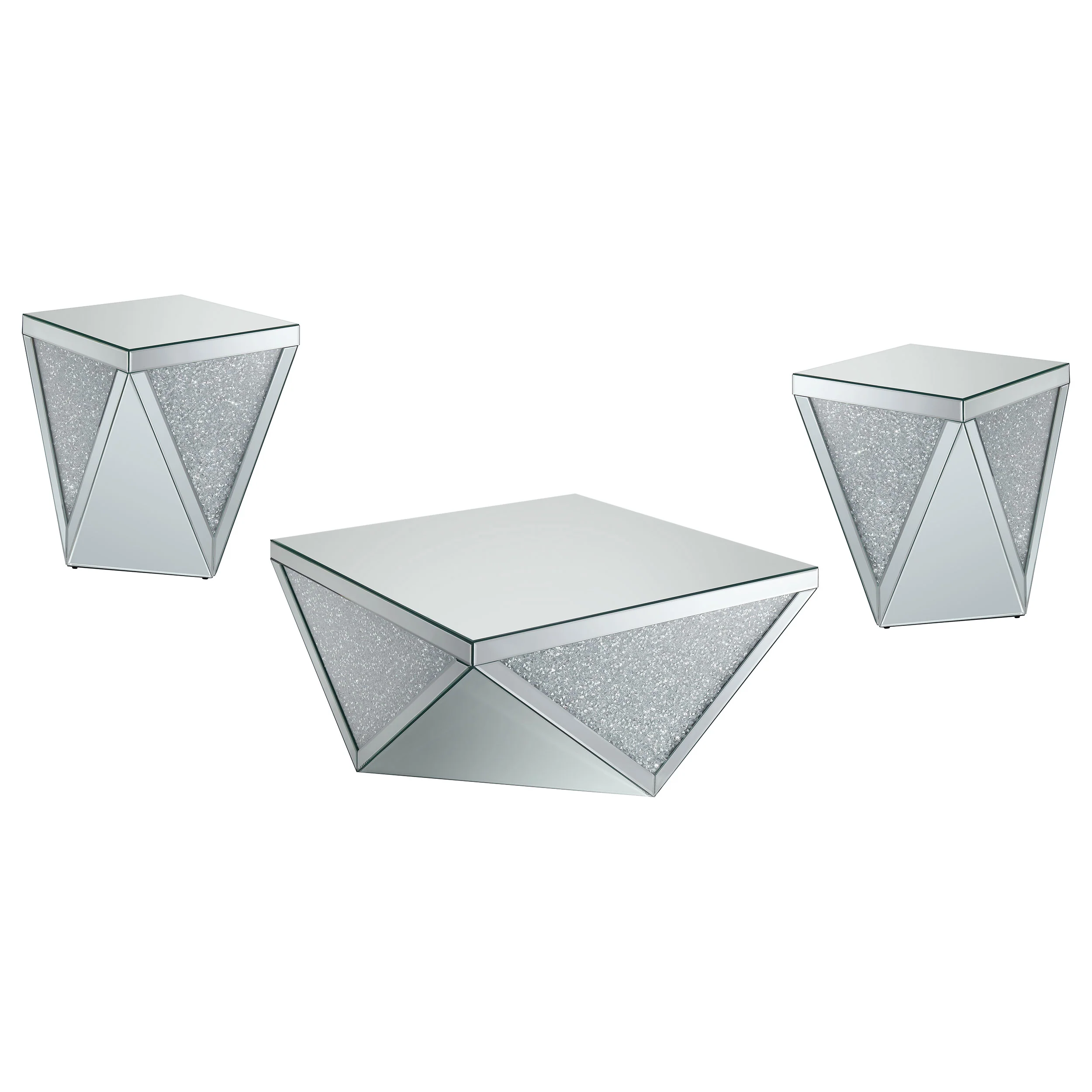 Amore Mirrored Coffee and End Table Set Silver