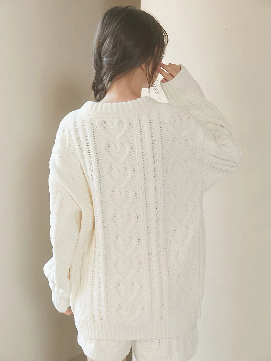 Heart Aran Pullover Sweater