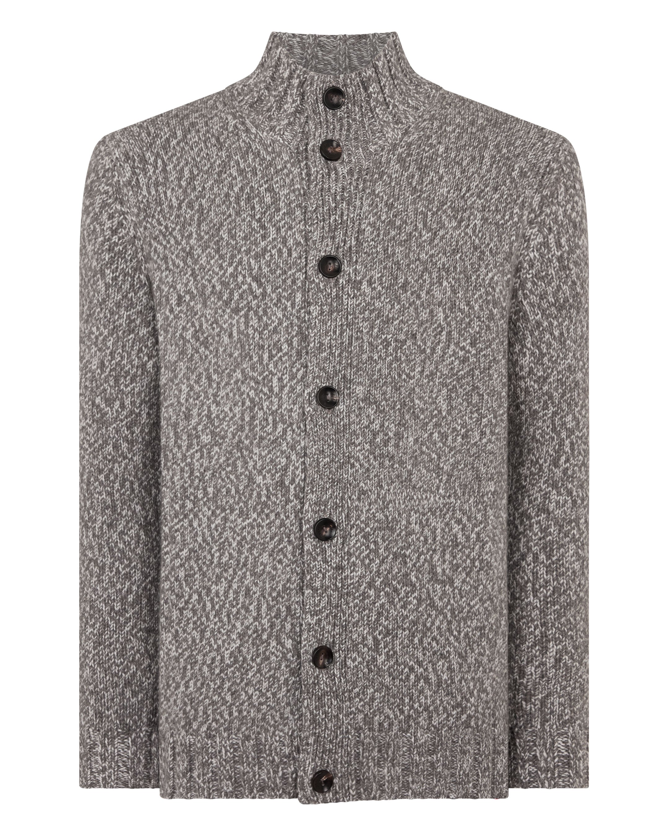 Men's Button Through Marl Cashmere Cardigan Soft Truffle Brown Marl
