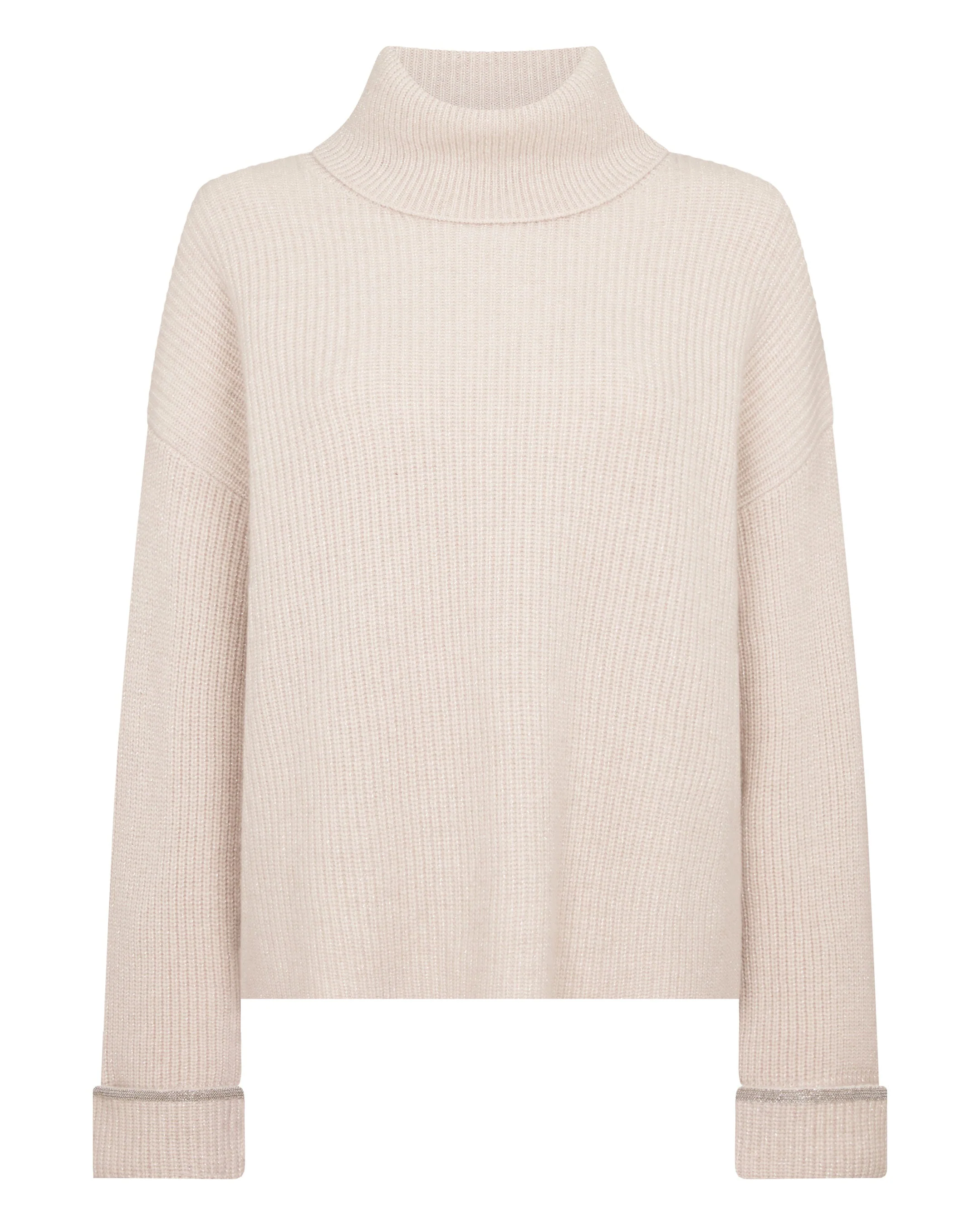 Women's Luxe Turtle Neck Cashmere Sweater Ecru White Sparkle