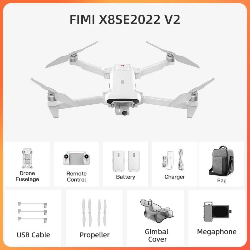 FIMI X8se 2022 V2 Drone - 3-axis Gimbal 4K HD Camera Drone Wifi GPS Drone 35Mins Flight Time Megaphone Version RC Helicopter