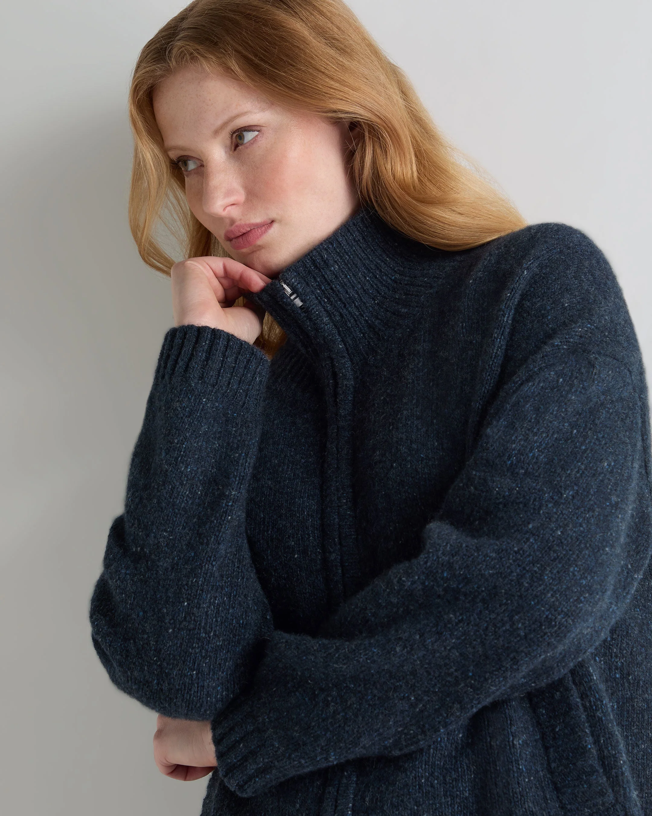 Women's Marl Zip Through Cashmere Jacket Atlantic Blue Melange