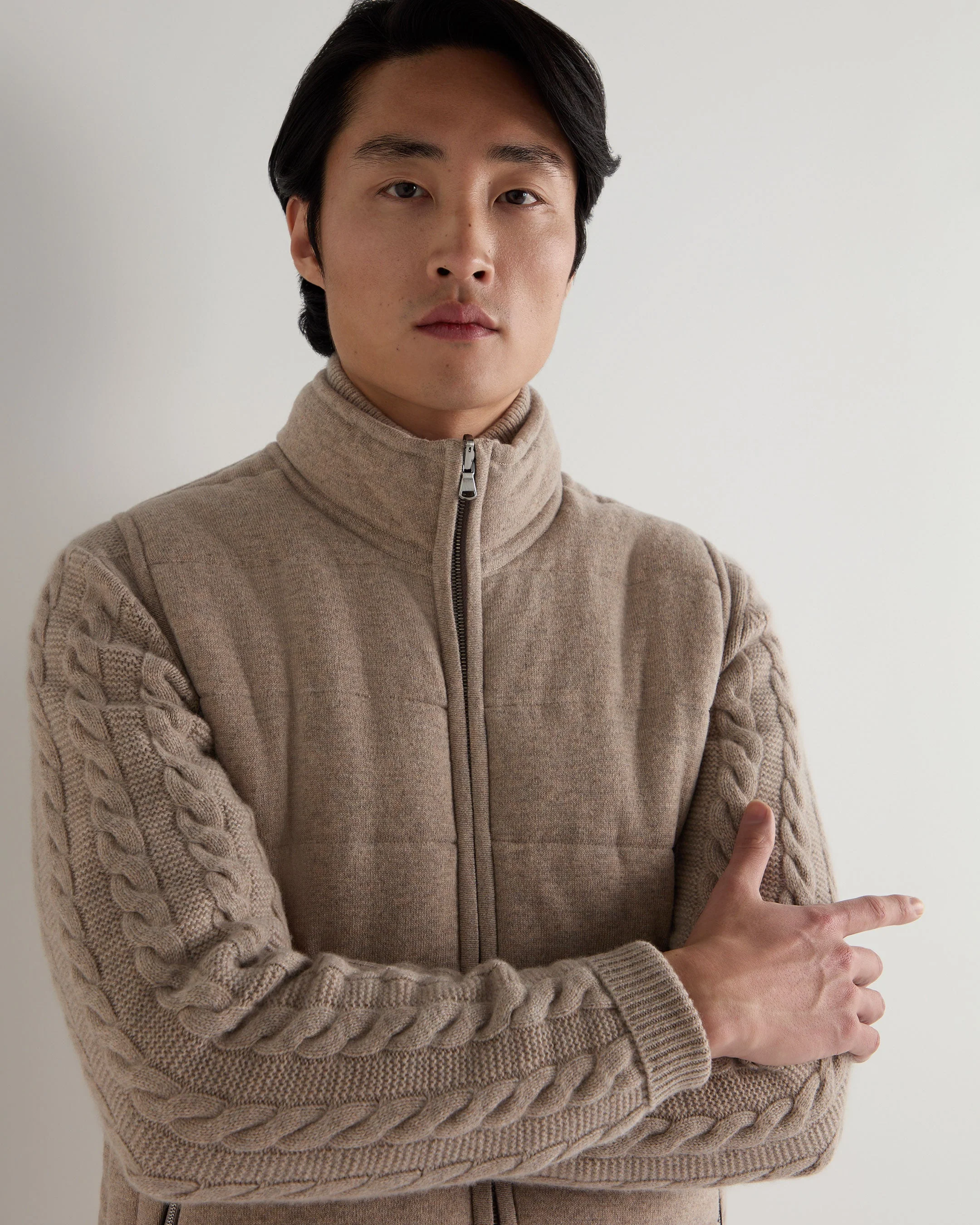 Men's Mall Reversible Cashmere Gilet Oatmeal Brown