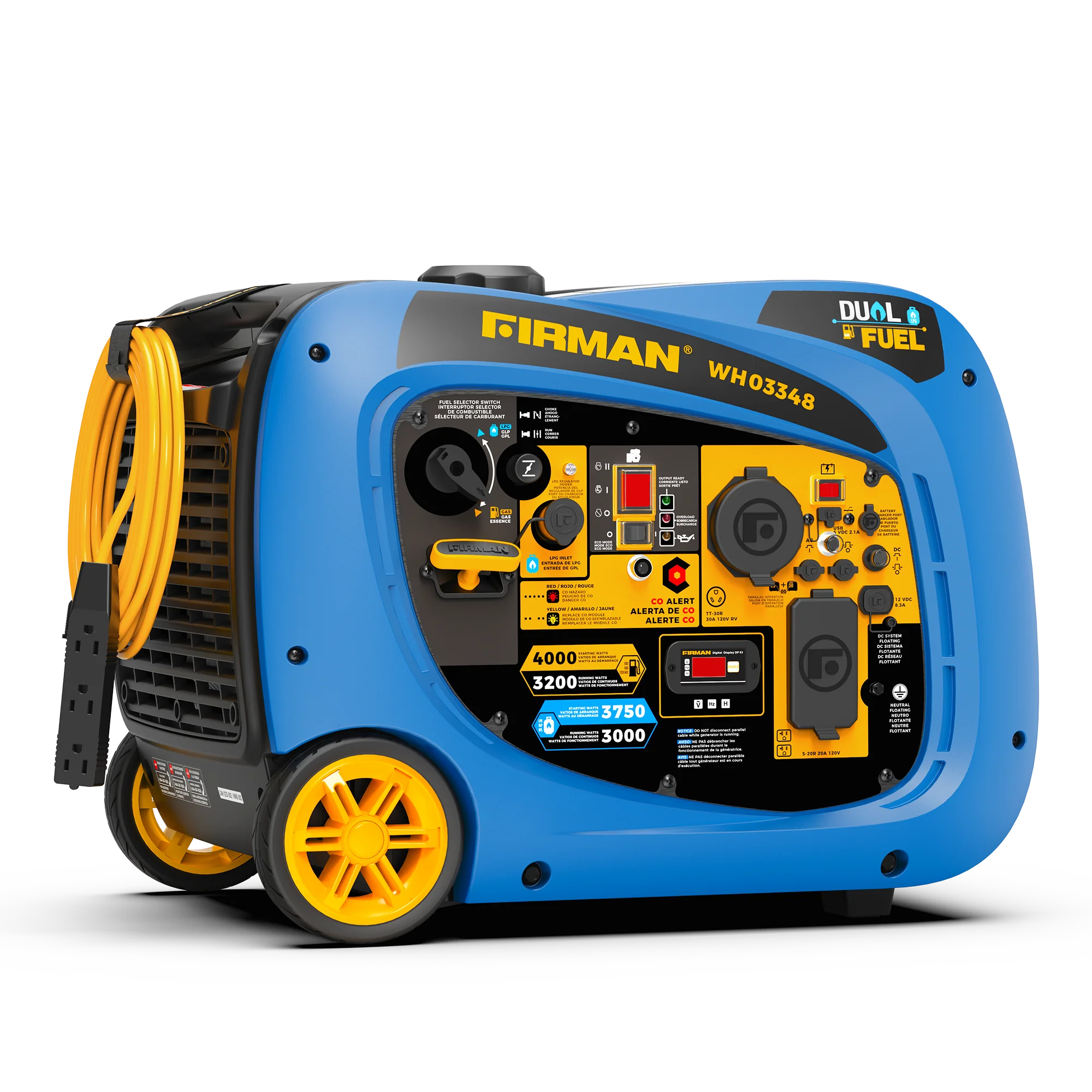 Dual Fuel Inverter Portable Generator 4000W Electric Start with CO ALERT
