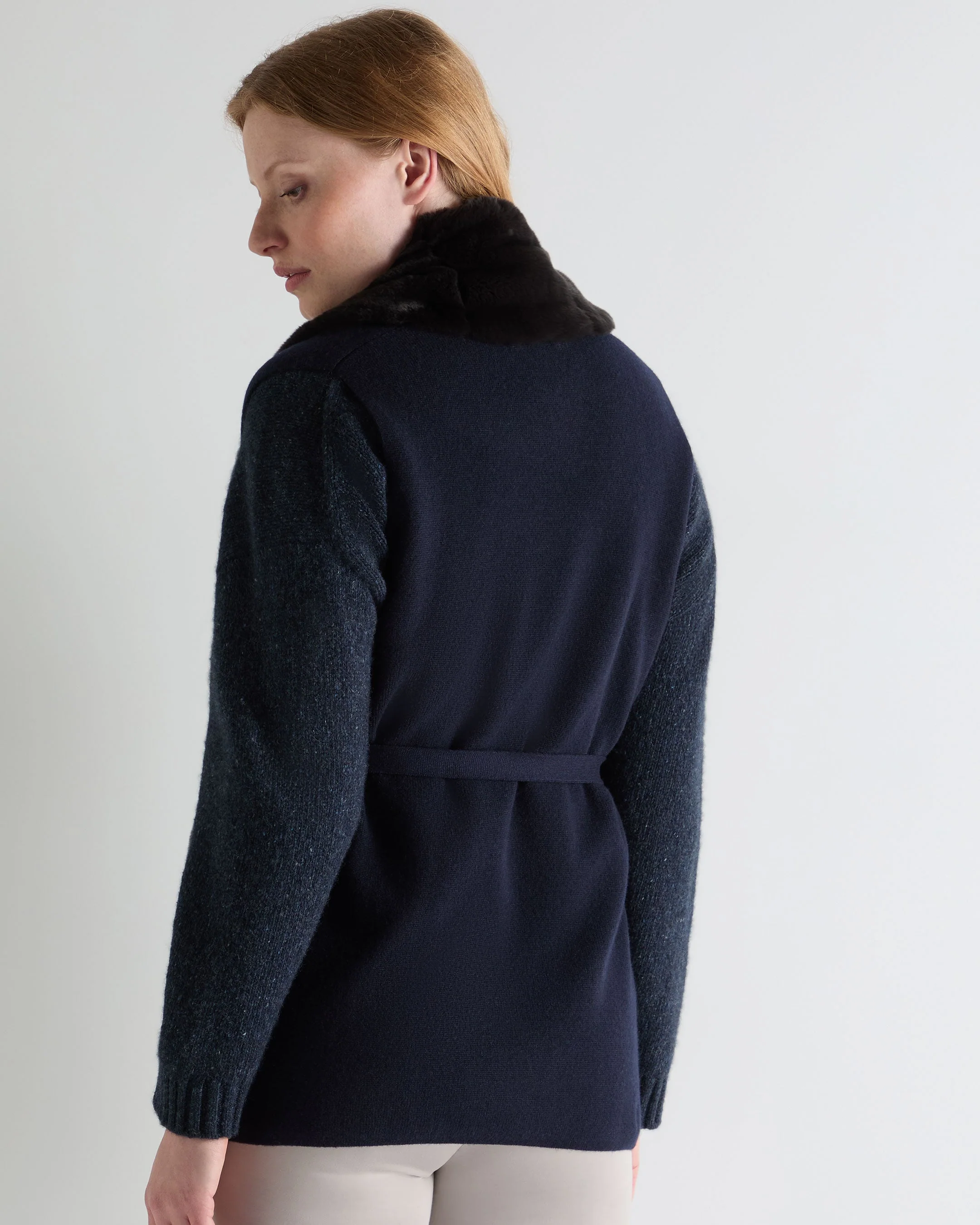 Women's Lola Fur Placket Cashmere Gilet Navy Blue