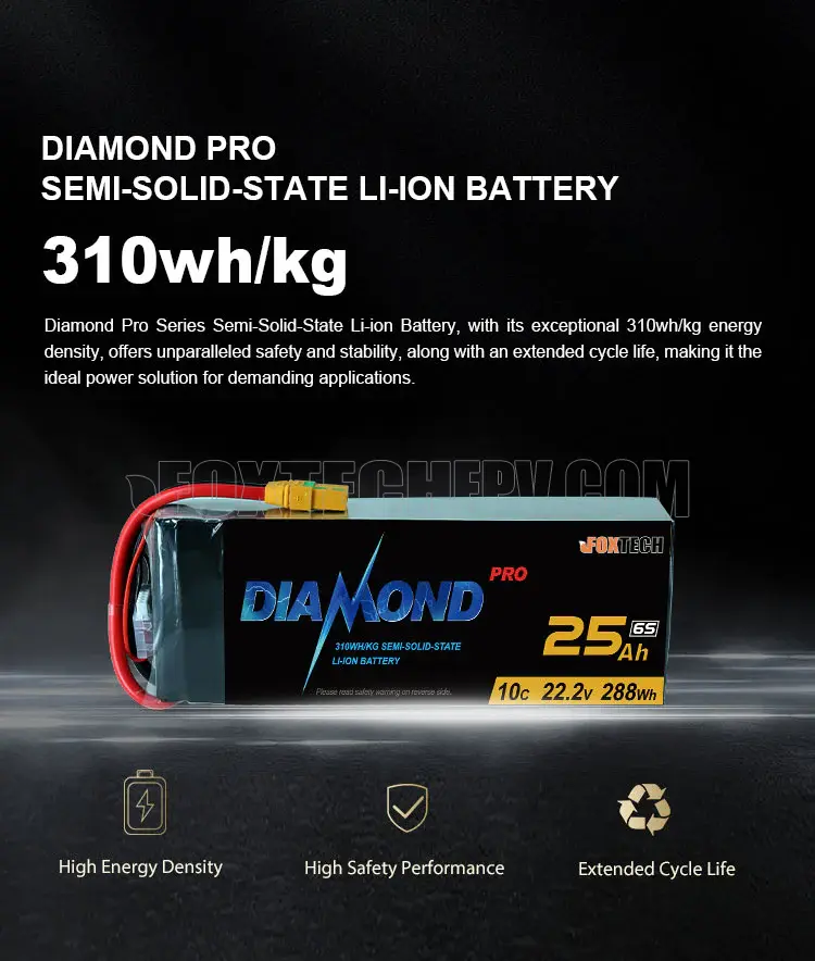 Diamond Pro 14S 51.8V 310WH/kG 22000mAh 25000mAh 30000mAh 33000mAh Semi Solid State Li-ion Battery for Drone