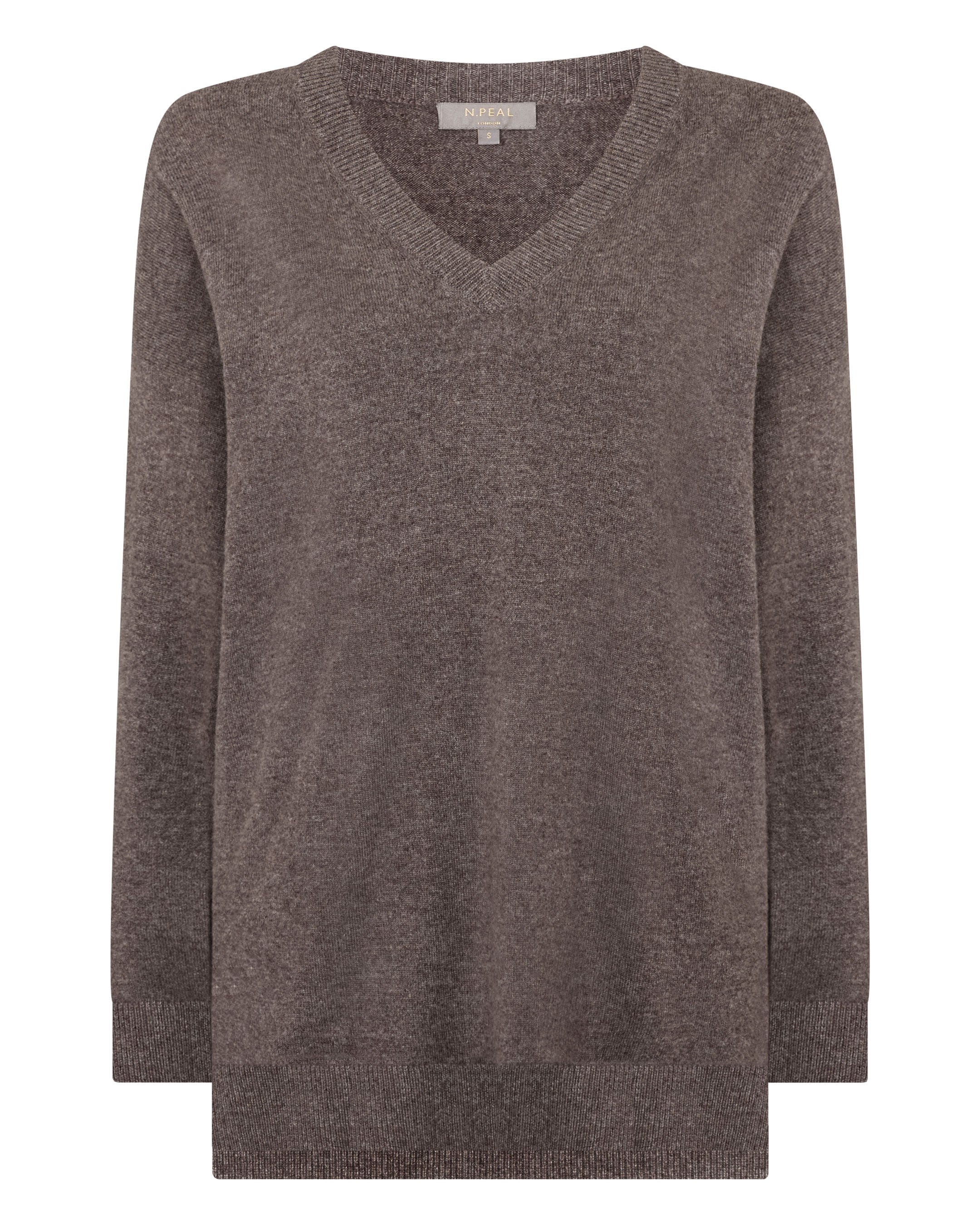 Women's Longline V Neck Cashmere Sweater Otter Brown