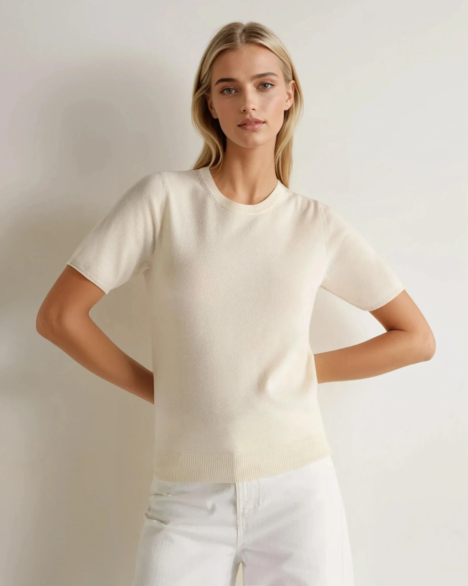 Women's Milly Classic Cashmere T-Shirt New Ivory White