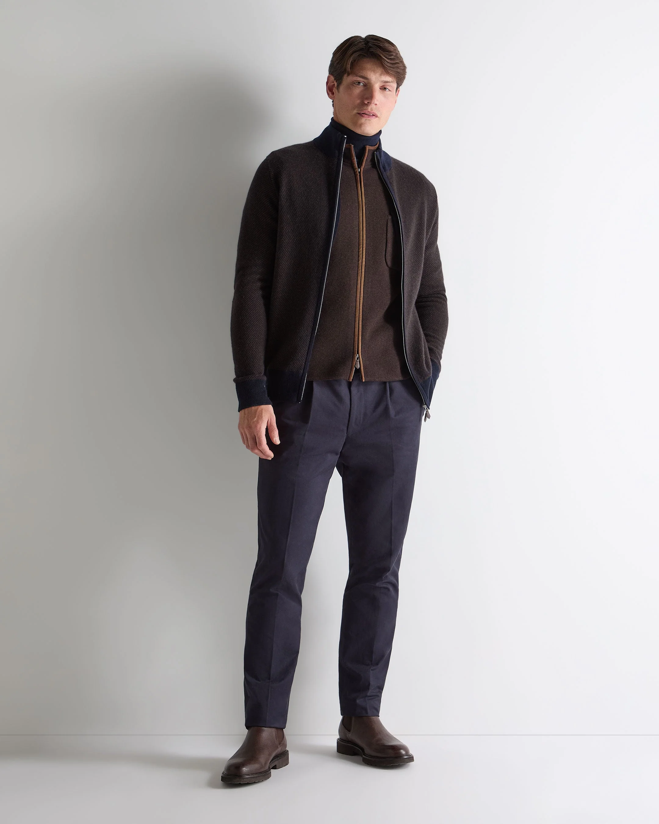 Men's Knightsbridge Full Zip Cashmere Jumper Chocolate Brown