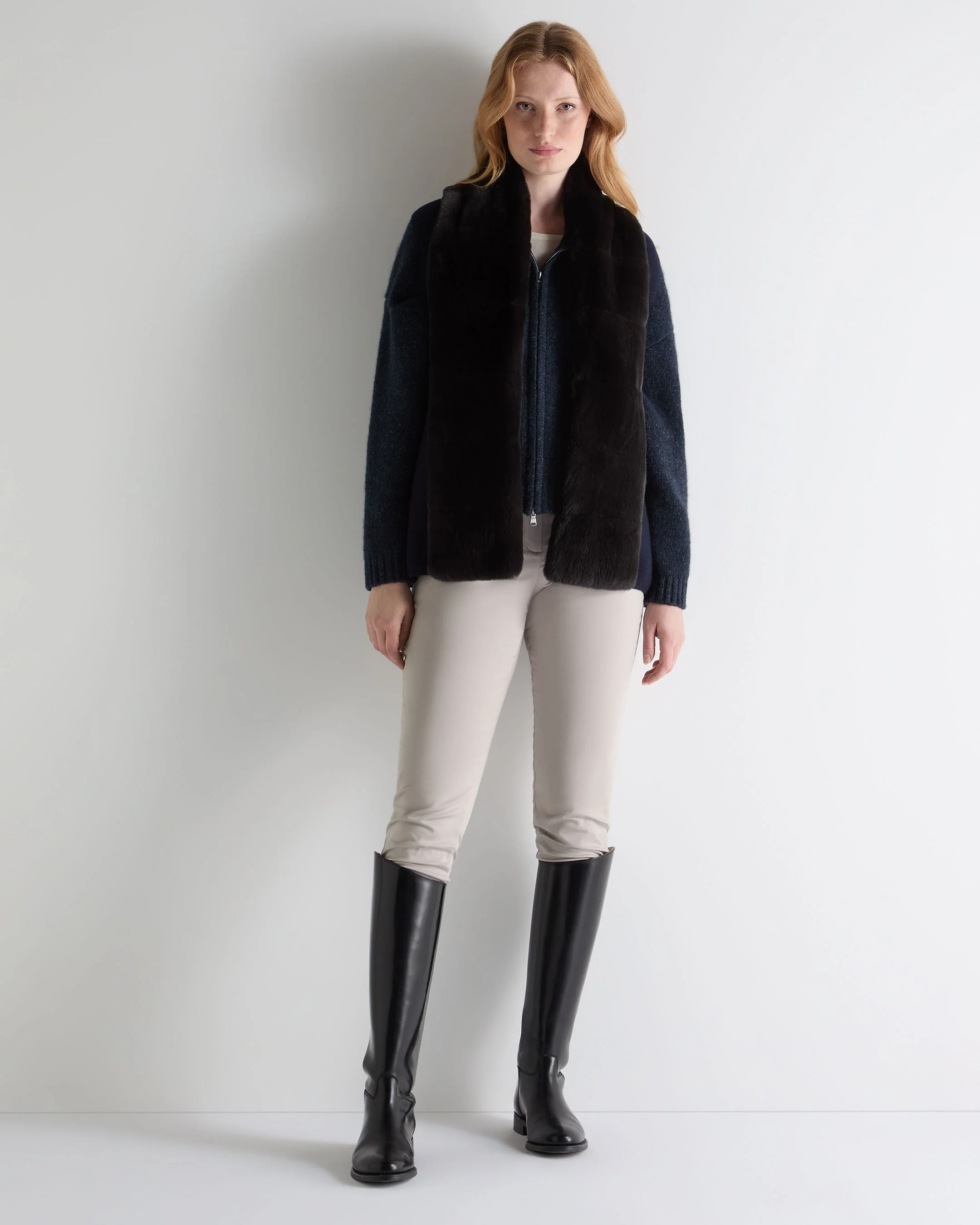 Women's Lola Fur Placket Cashmere Gilet Navy Blue