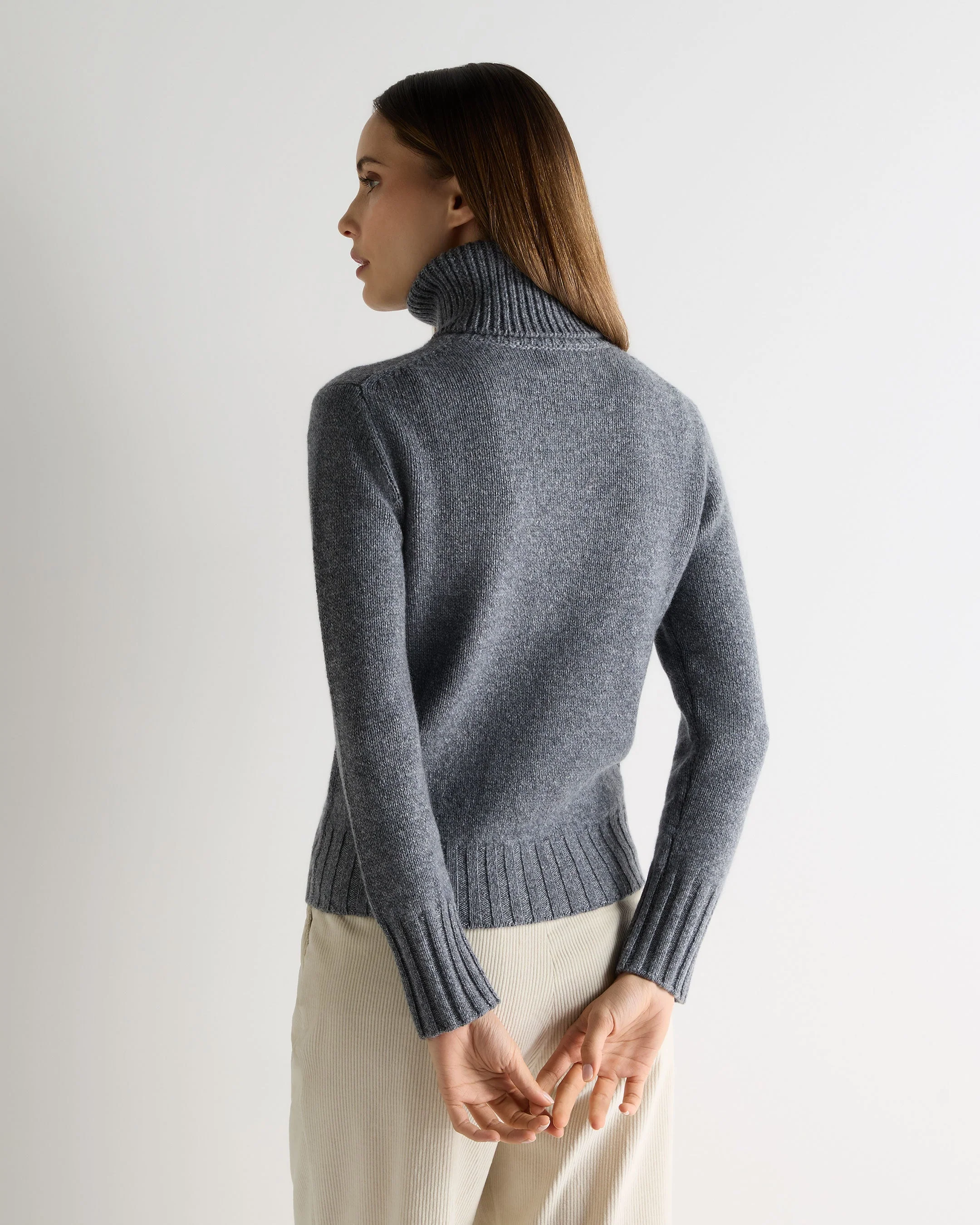 Women's Hazel Chunky Turtle Neck Cashmere Sweater Grey Melange