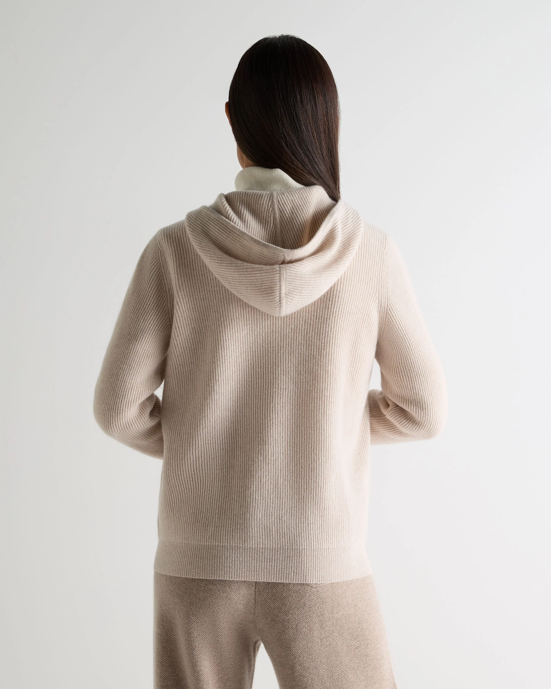 Women's Ada Ribbed Cashmere Hoodie Ecru White