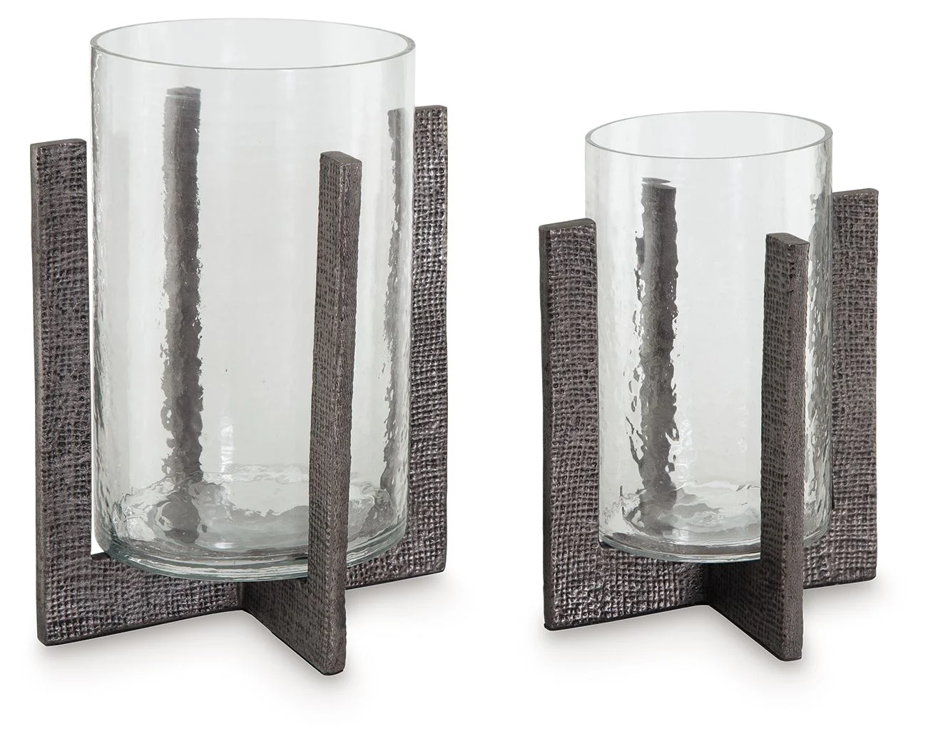 Garekton - Candle Holder Set (Set of 2) - Clear / Pewter Finish