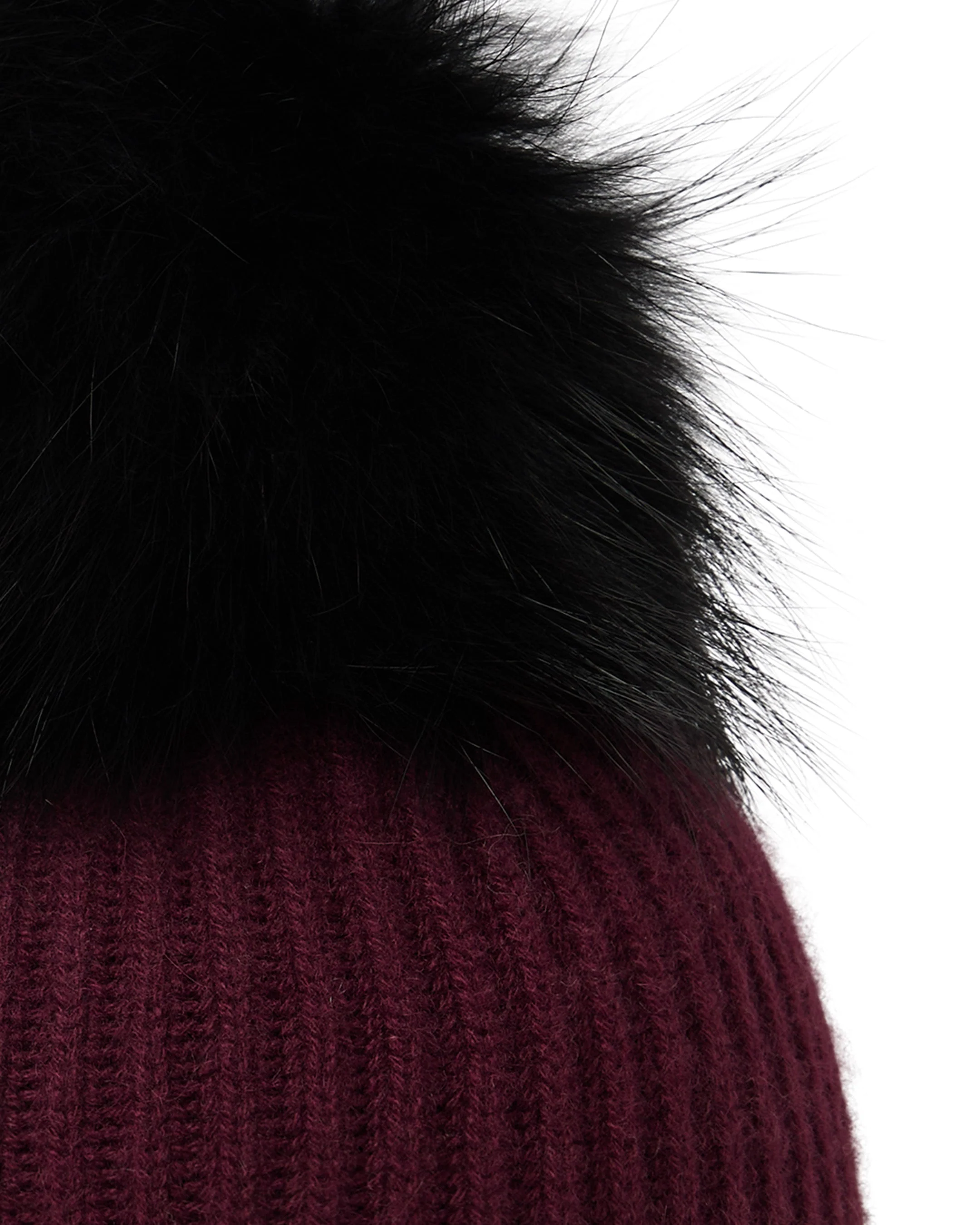 Unisex Ribbed Cashmere Hat With Detachable Pom Bordeaux Red