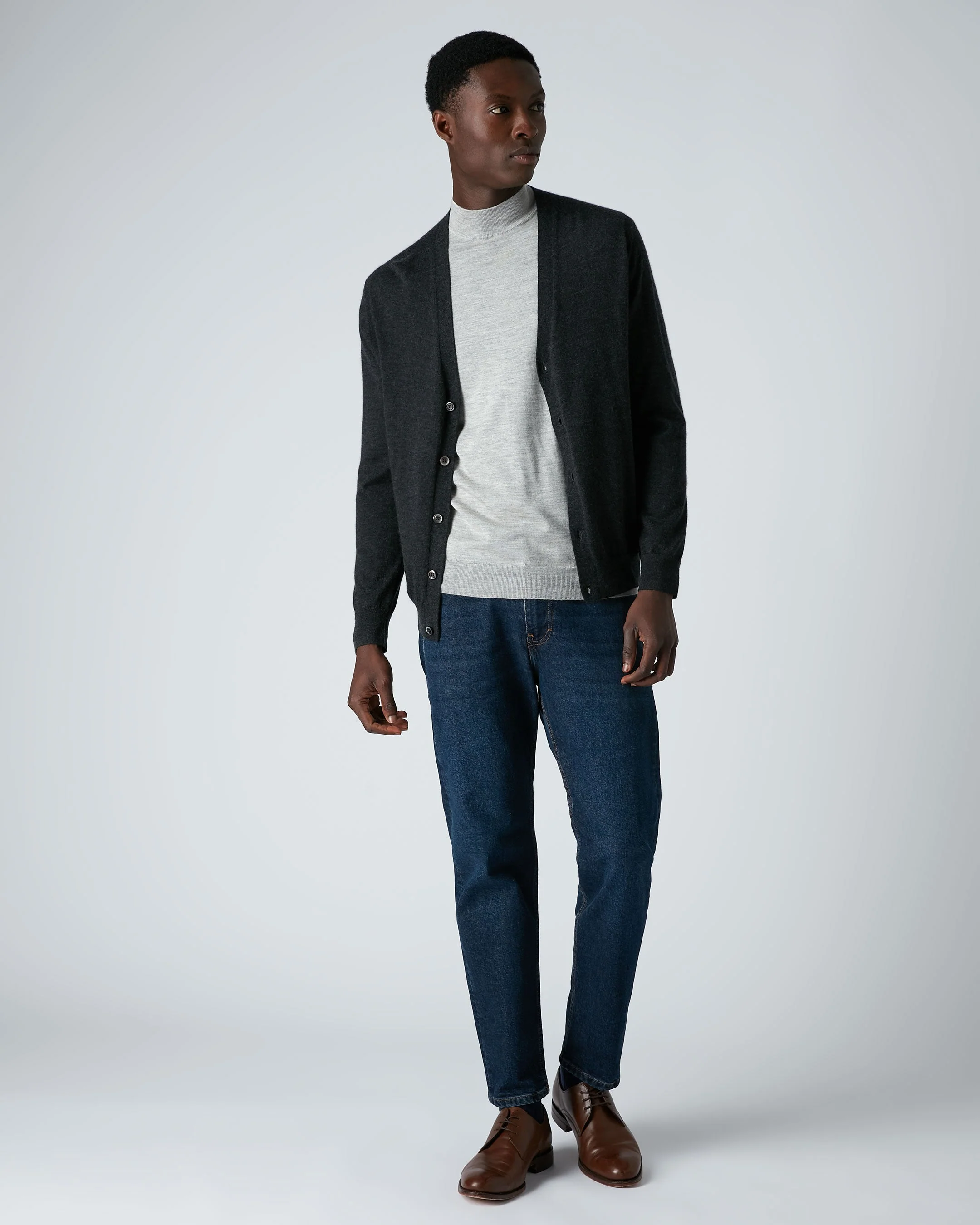 Men's Curzon Fine Gauge Cashmere Cardigan Dark Charcoal Grey