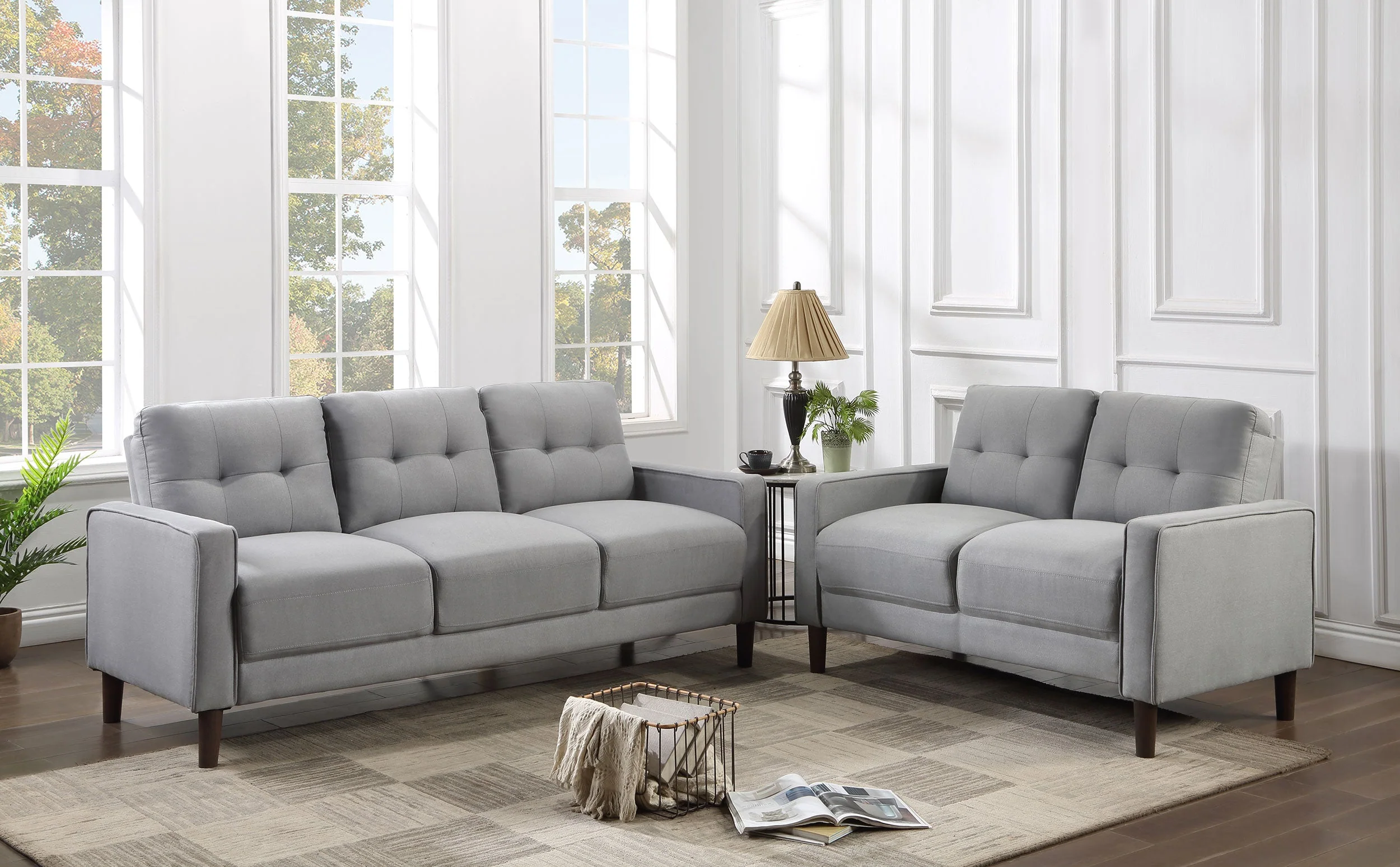 Bowen  Upholstered Track Arm Tufted Sofa Set Beige