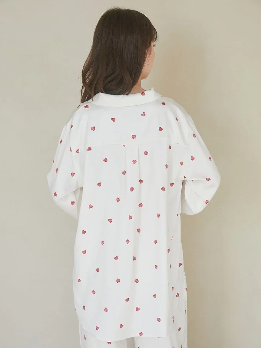 Heart Pattern Satin Pajama Shirt