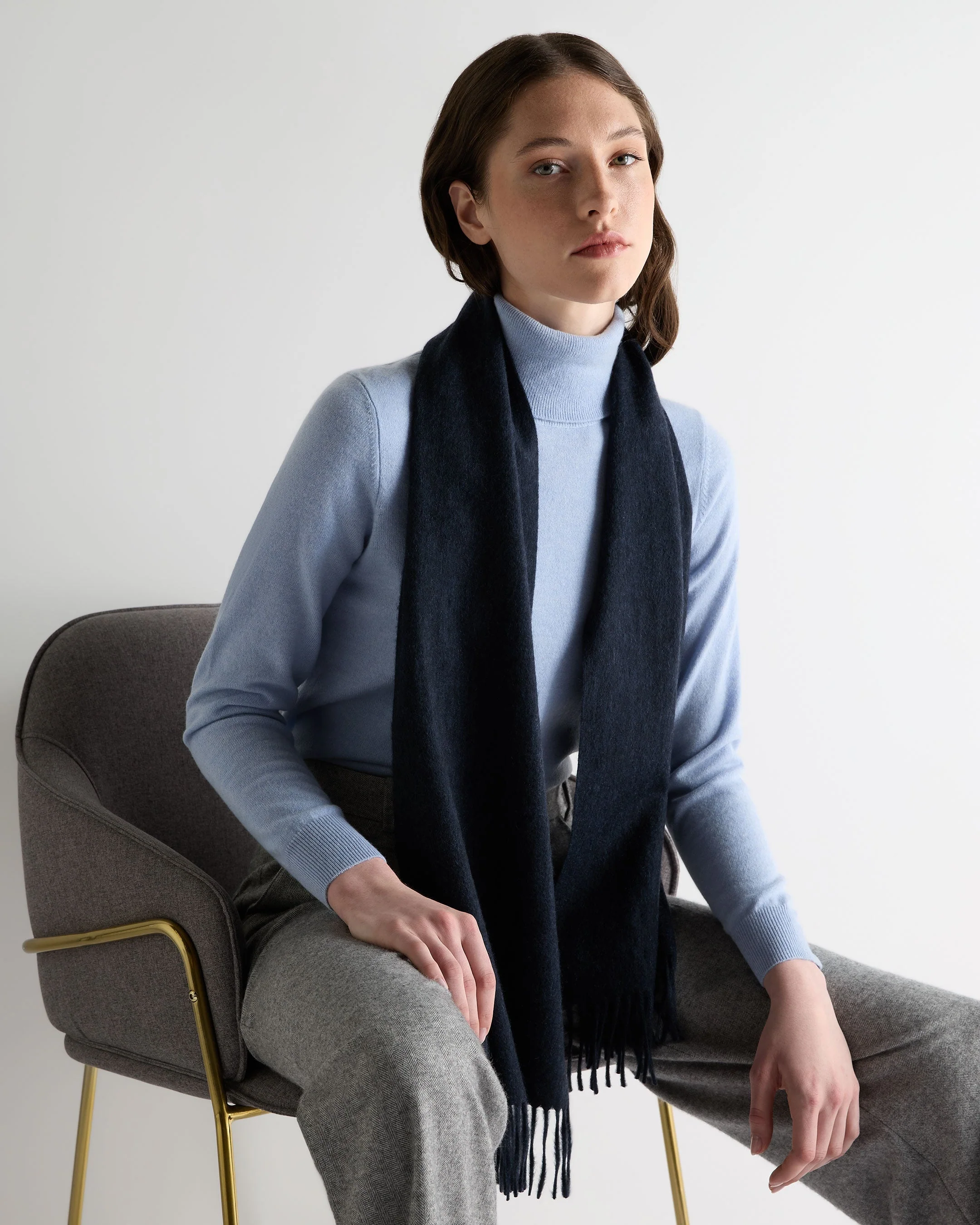 Unisex Woven Cashmere Scarf Indigo Blue