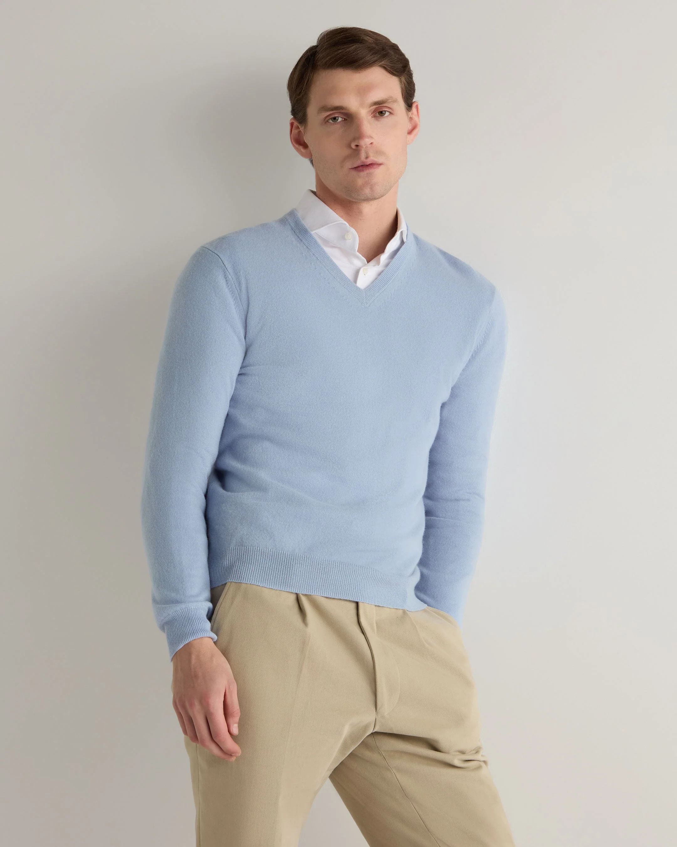 Men's Burlington V Neck Cashmere Sweater Sea Mist Blue