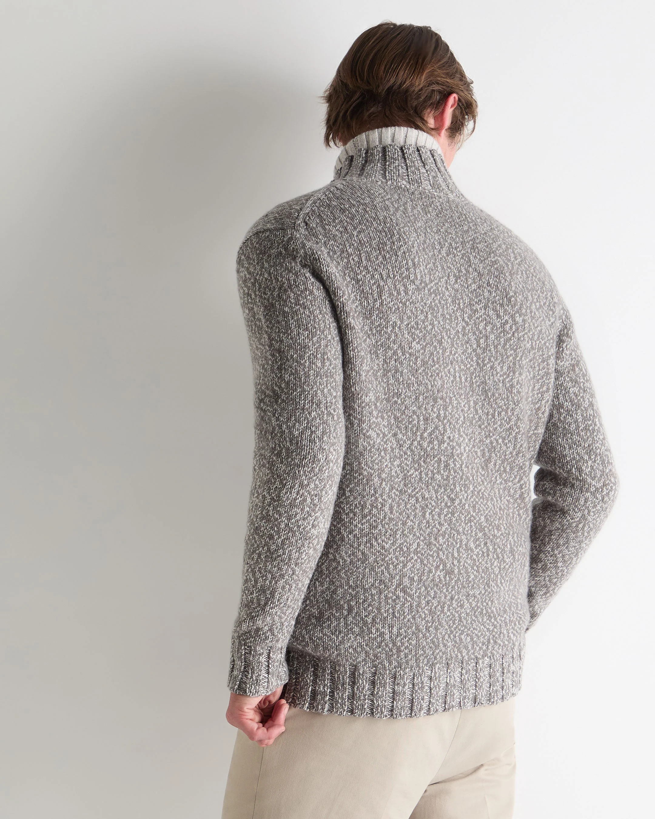 Men's Button Through Marl Cashmere Cardigan Soft Truffle Brown Marl