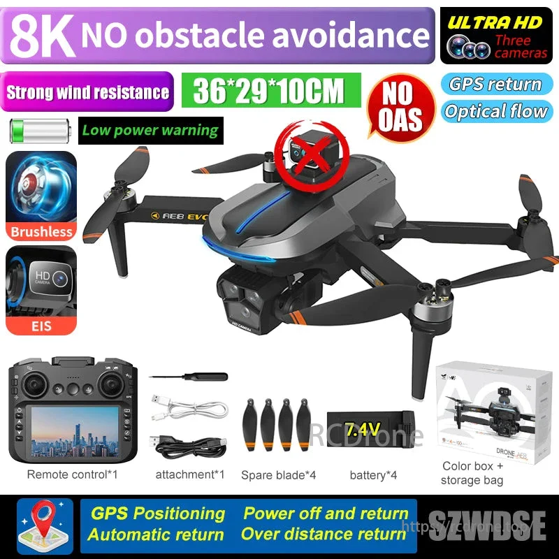 AE8 Drone - 8K HD Camera 360° Obstacle Avoidance Aerial Photography QuadCopter With 4.5 Inch Screen Remote Controller
