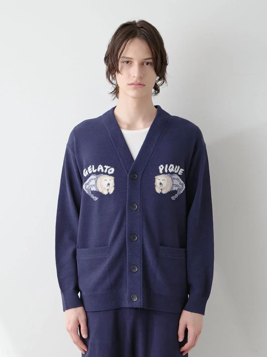 Mens Sleeping Cat Jacquard Cardigan