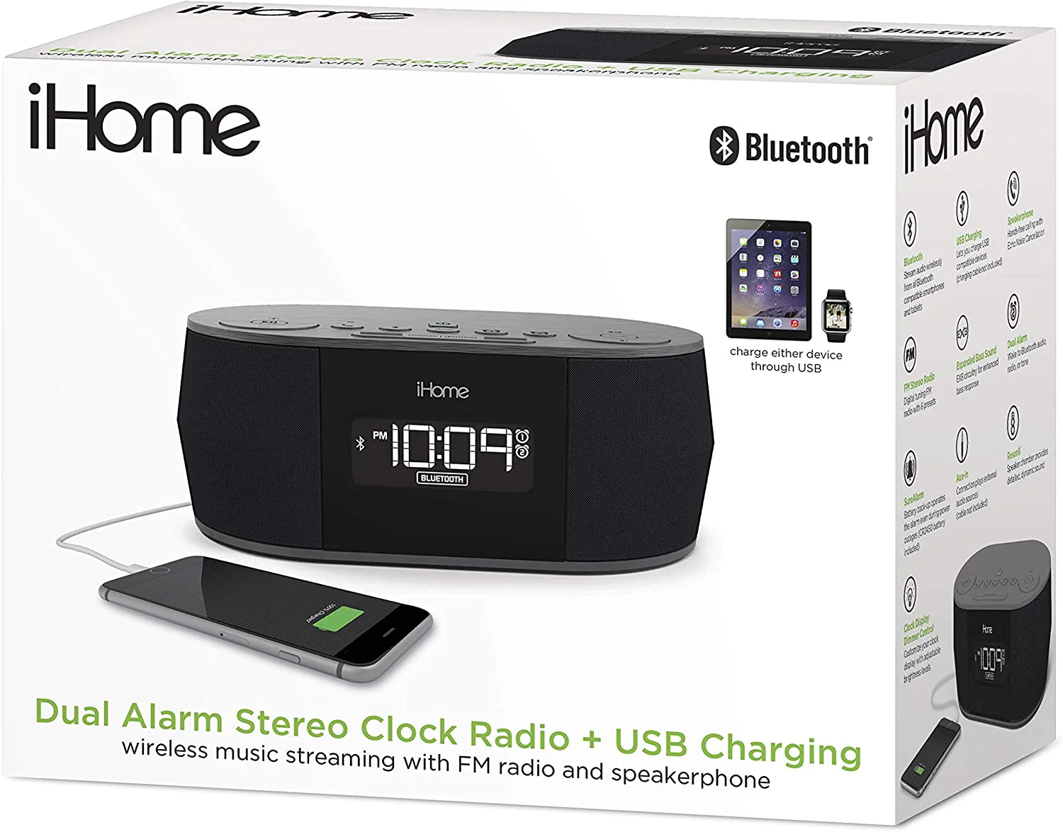 Ihome 110 220 volts Alarm Clock with USB Charging, Bluetooth Speaker 220v 50 hz