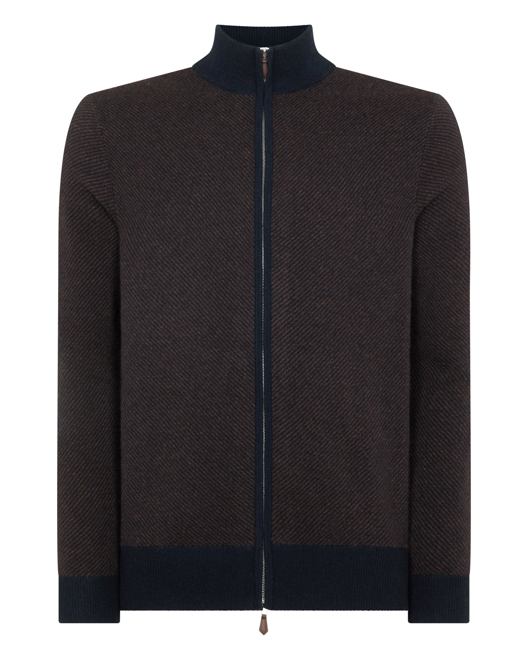 Men's Knightsbridge Full Zip Cashmere Jumper Chocolate Brown