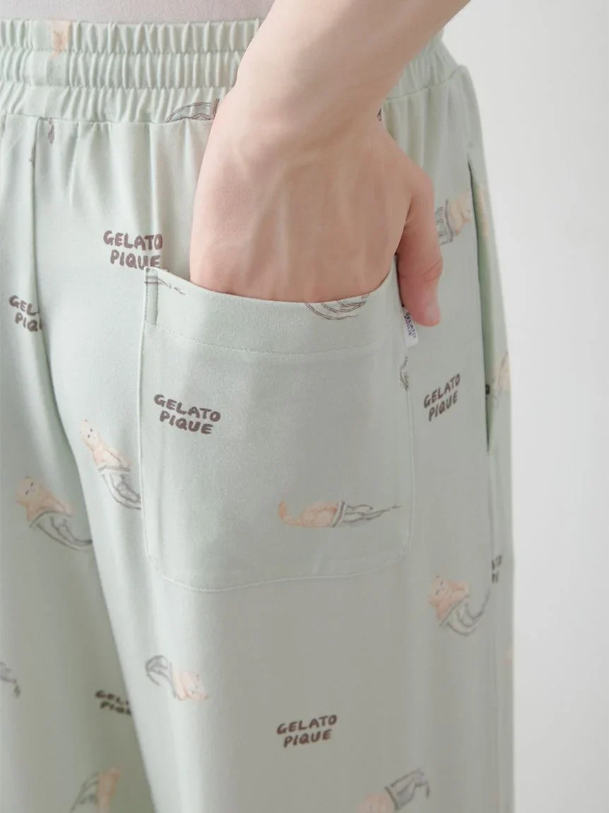 Mens Sleeping Cat Rayon All-over Print Pants