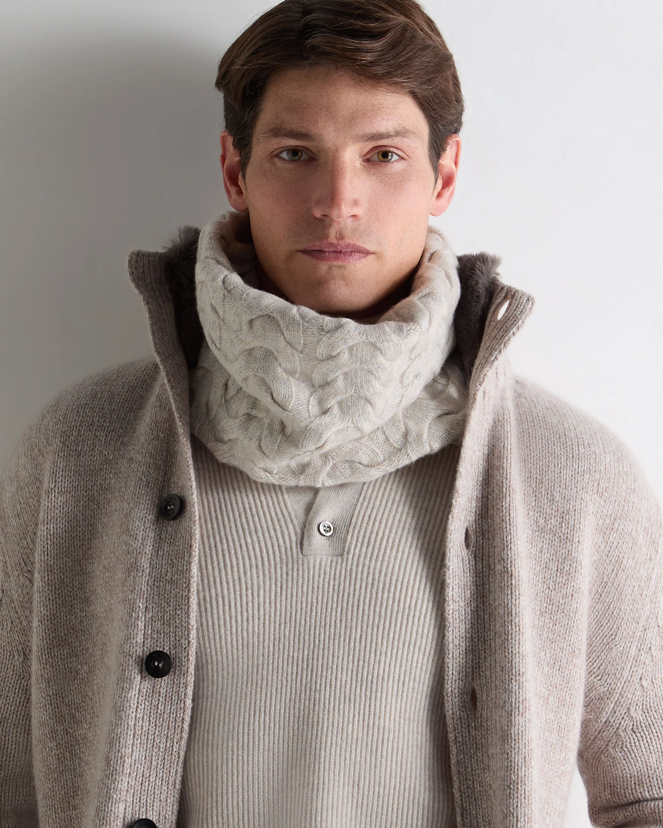 Unisex Cable Cashmere Snood Ash Grey Marl