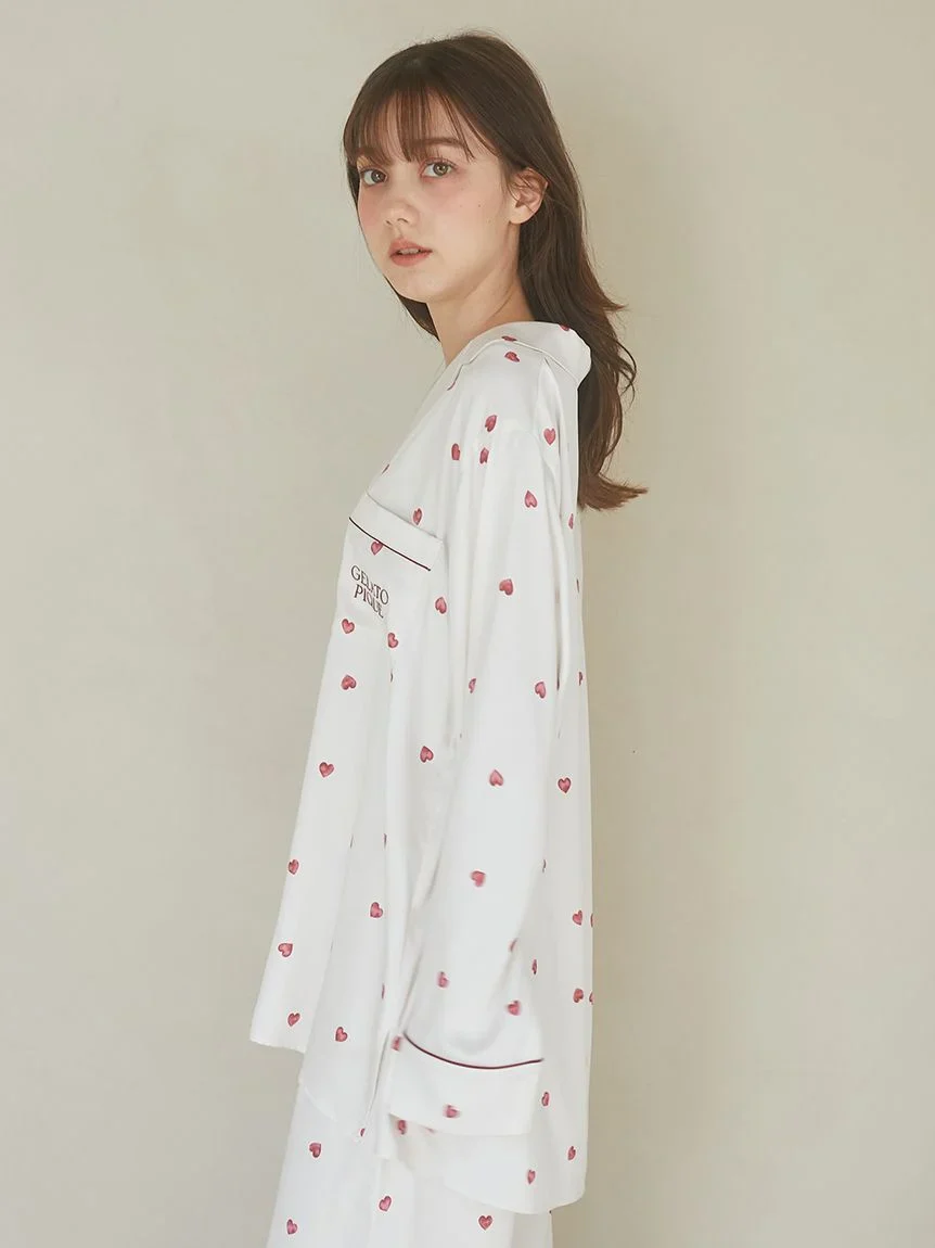 Heart Pattern Satin Pajama Shirt