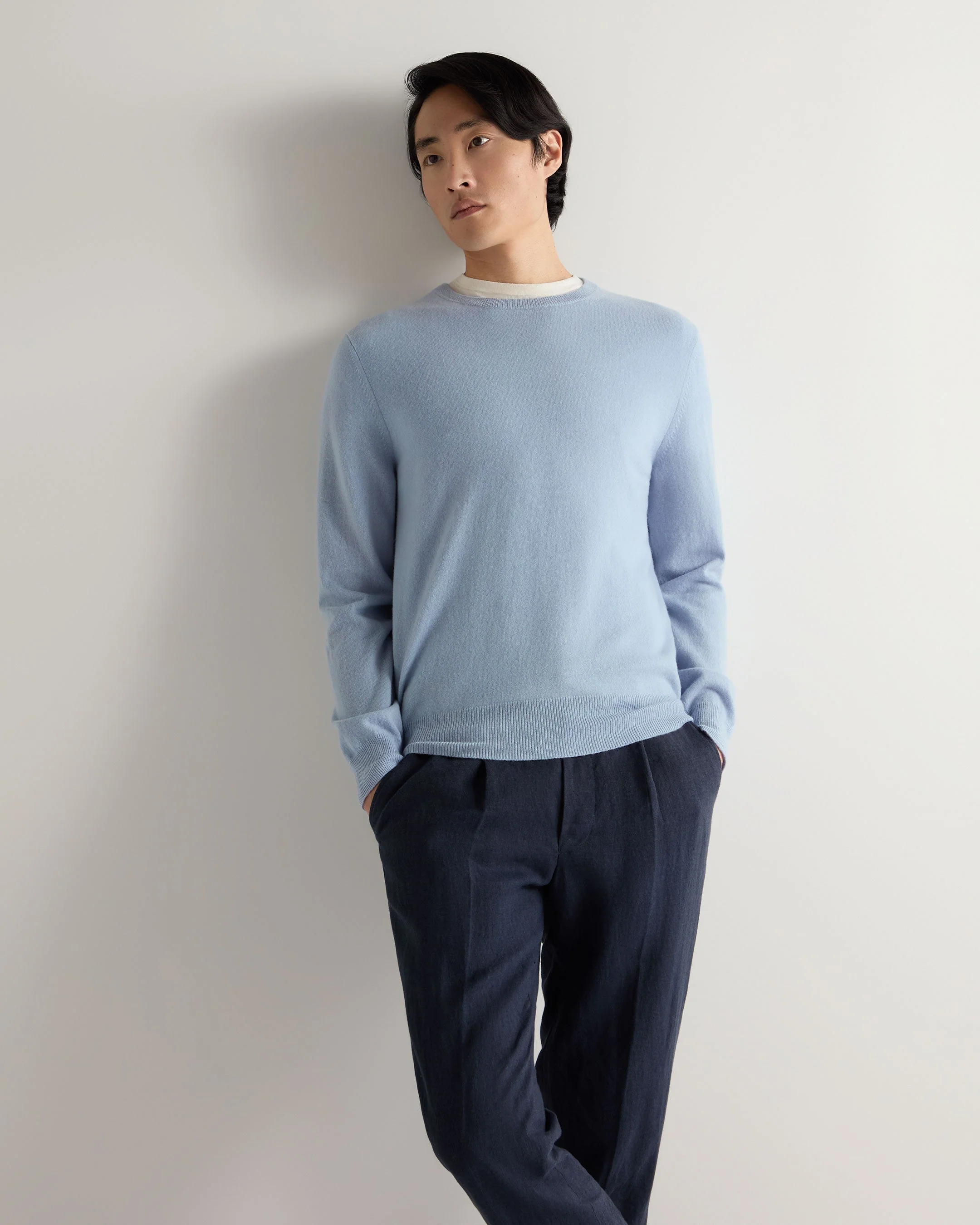 Men's Oxford Round Neck Cashmere Sweater Sea Mist Blue