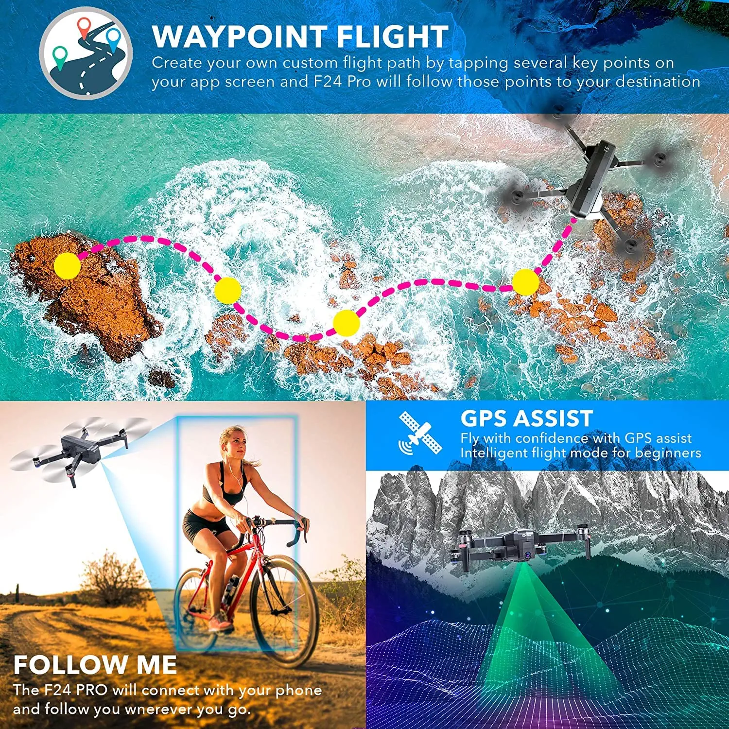 Contixo F24 Pro drones - with camera for adults 4K HD UHD Foldable RC Quadcopter GPS Return Home, FPV Camera Compatible with VR - 30 Minutes Flight Time - Foldable Brushless Motors - With Carrying Case Professional Camera Drone