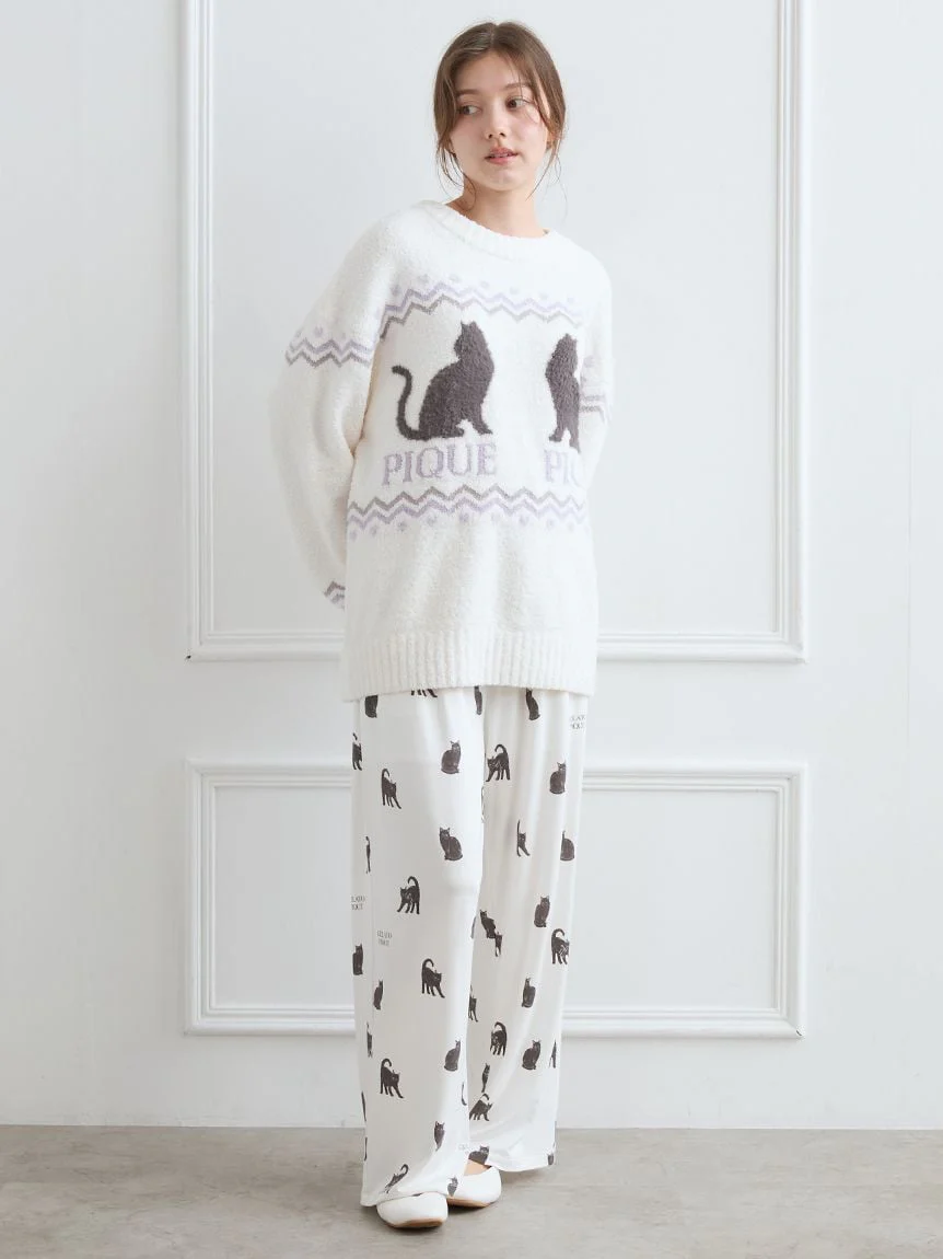 Black Cat Jacquard Pullover