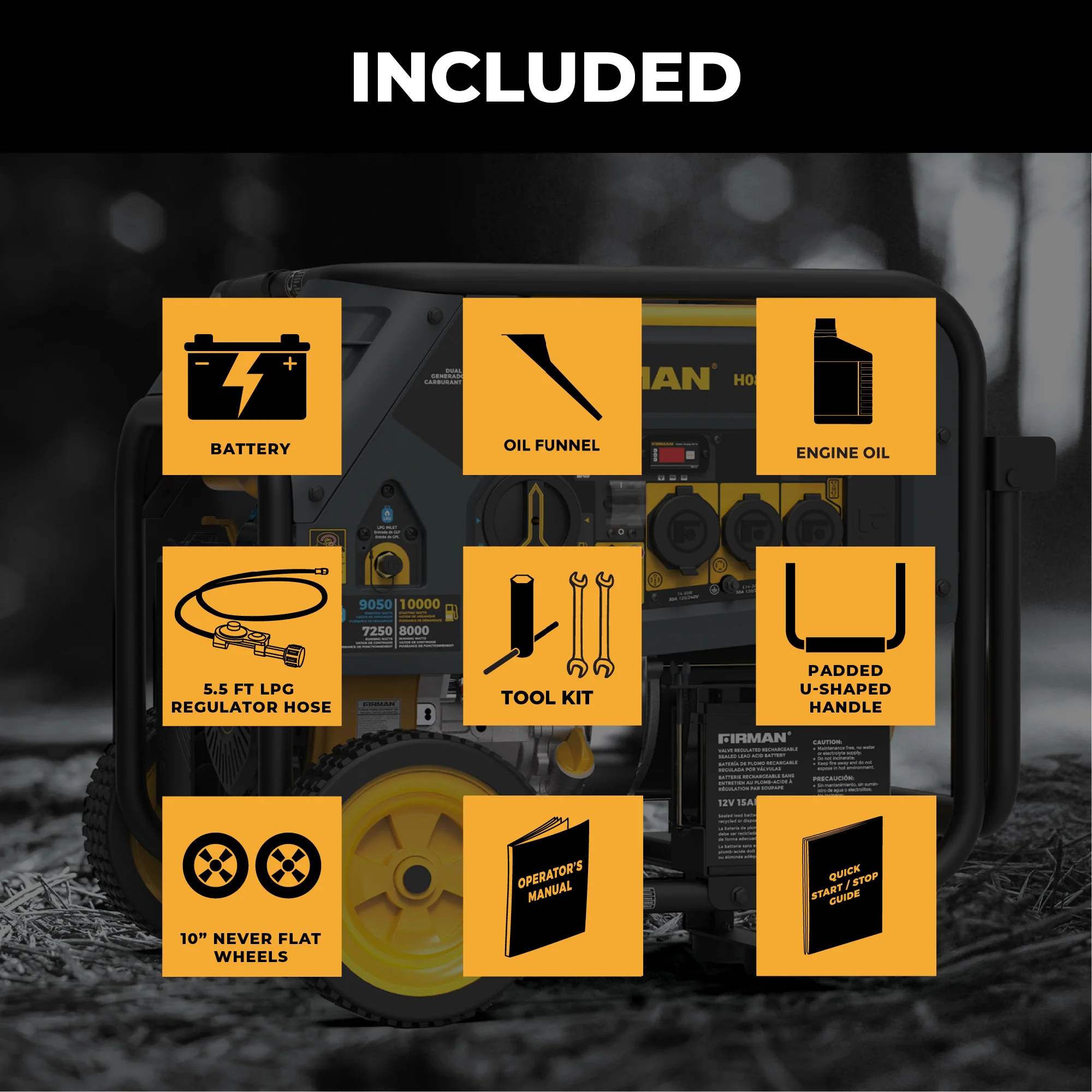 Dual Fuel Portable Generator 10000W Electric Start 120/240V with CO alert