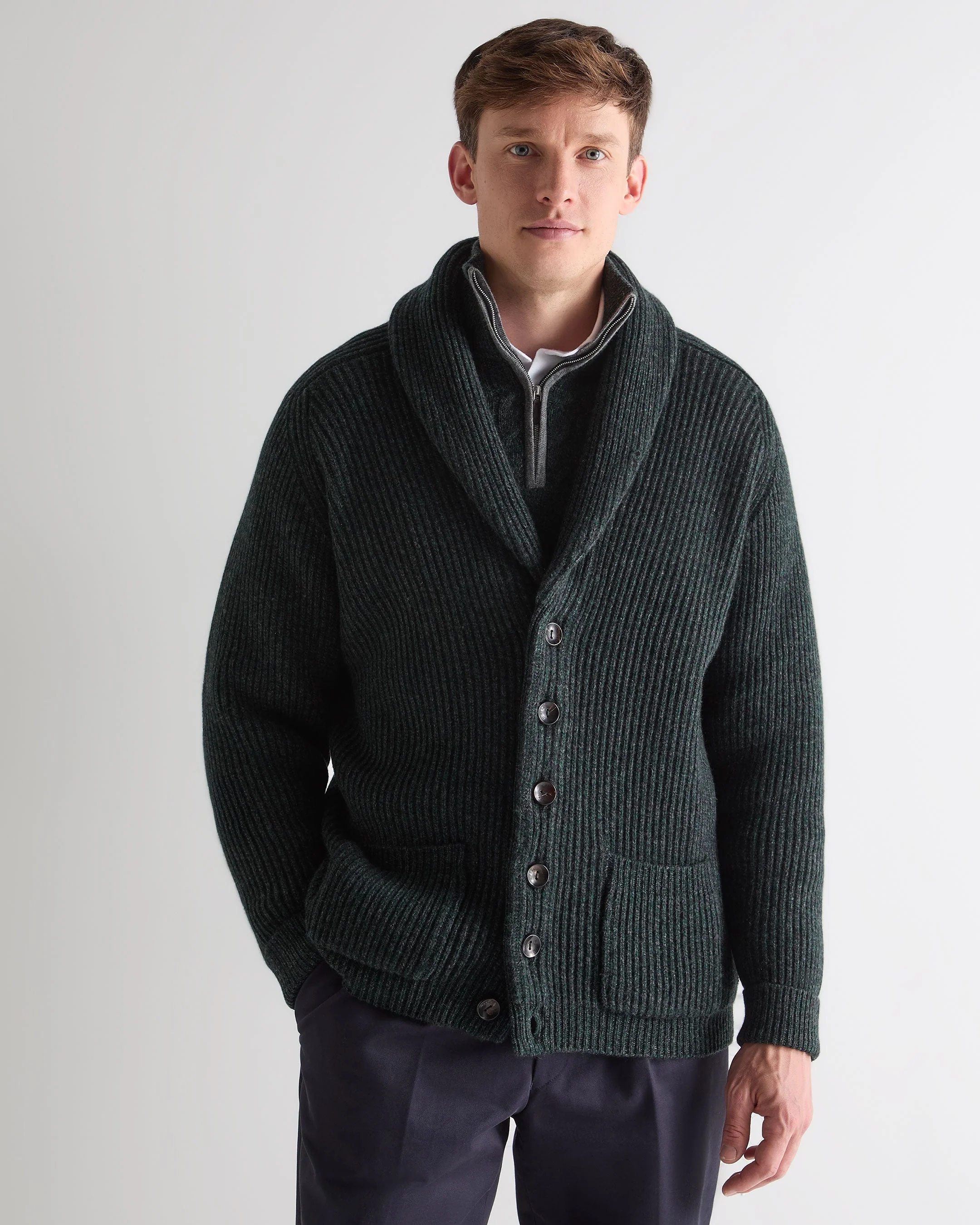 Men's Kensington Cashmere Cardigan Green Melange