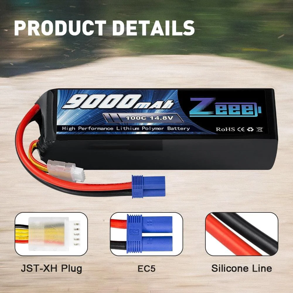 1/2units Zeee 14.8V Lipo Battery - 4S 100C 9000mAh Battery EC5 Connector with Metal Plates for RC Drone Car Truck Tank RC Models FPV Drone Battery