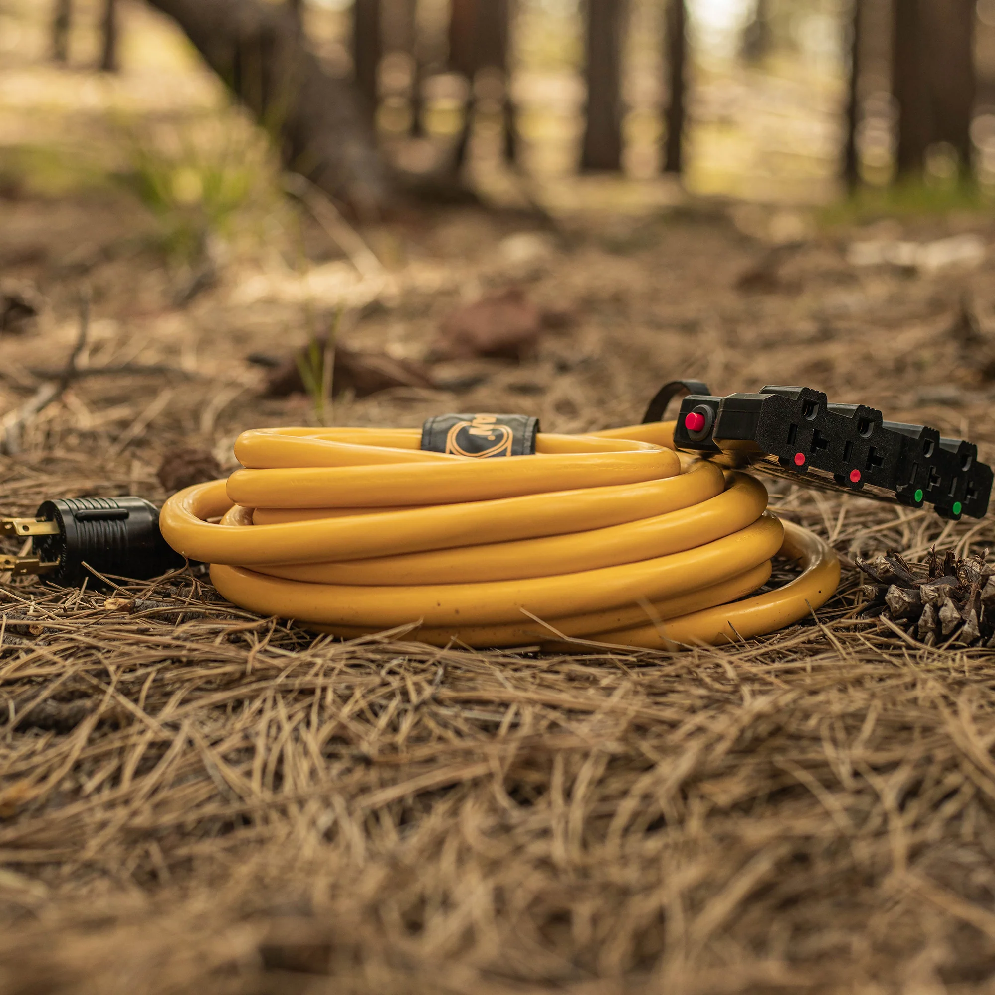 25ft  Heavy Duty L14-30P to (4) 5-20R Power Cord With Storage Strap