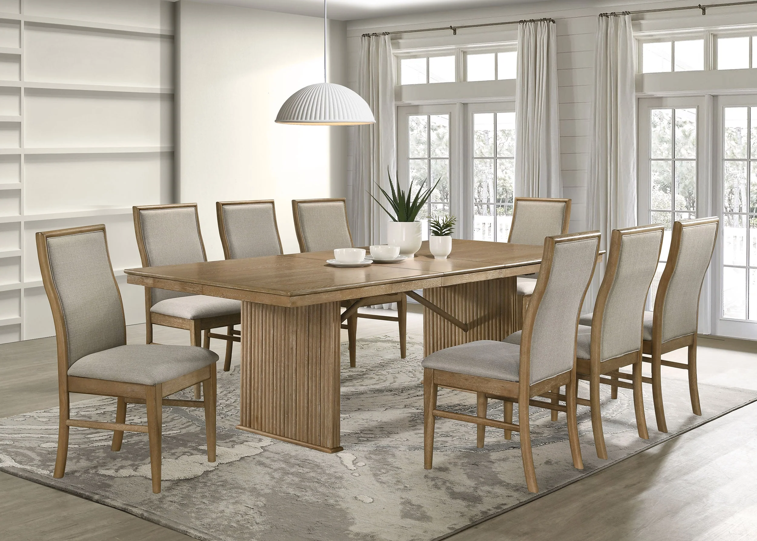 Adina Extension Dining Set Distressed Light Brown