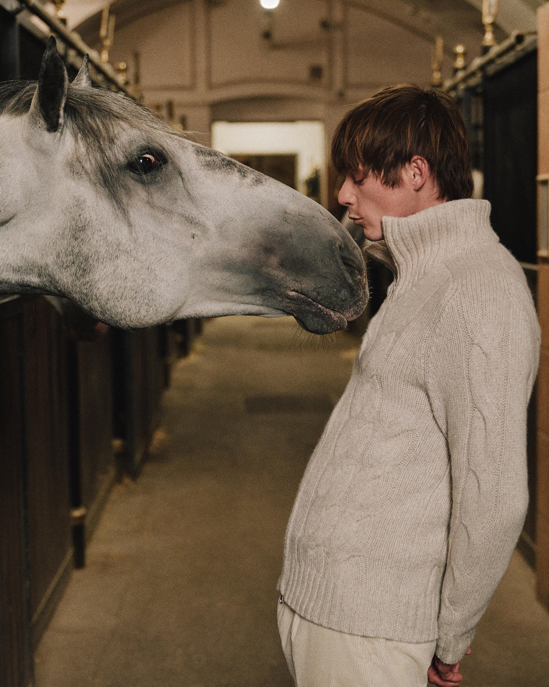 Men's Chunky Cable Full Zip Cashmere Jumper Ash Grey Marl