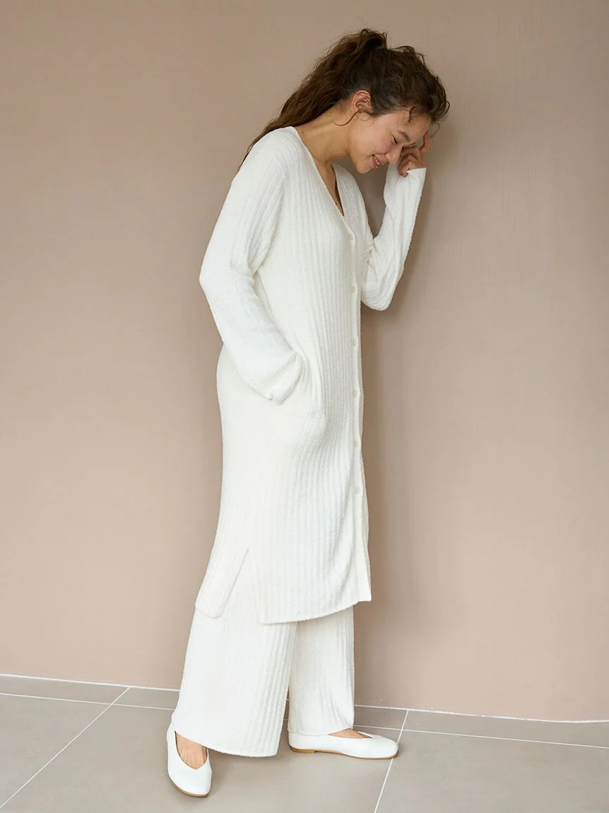 Long Ribbed Knit Button-Up Cardigan