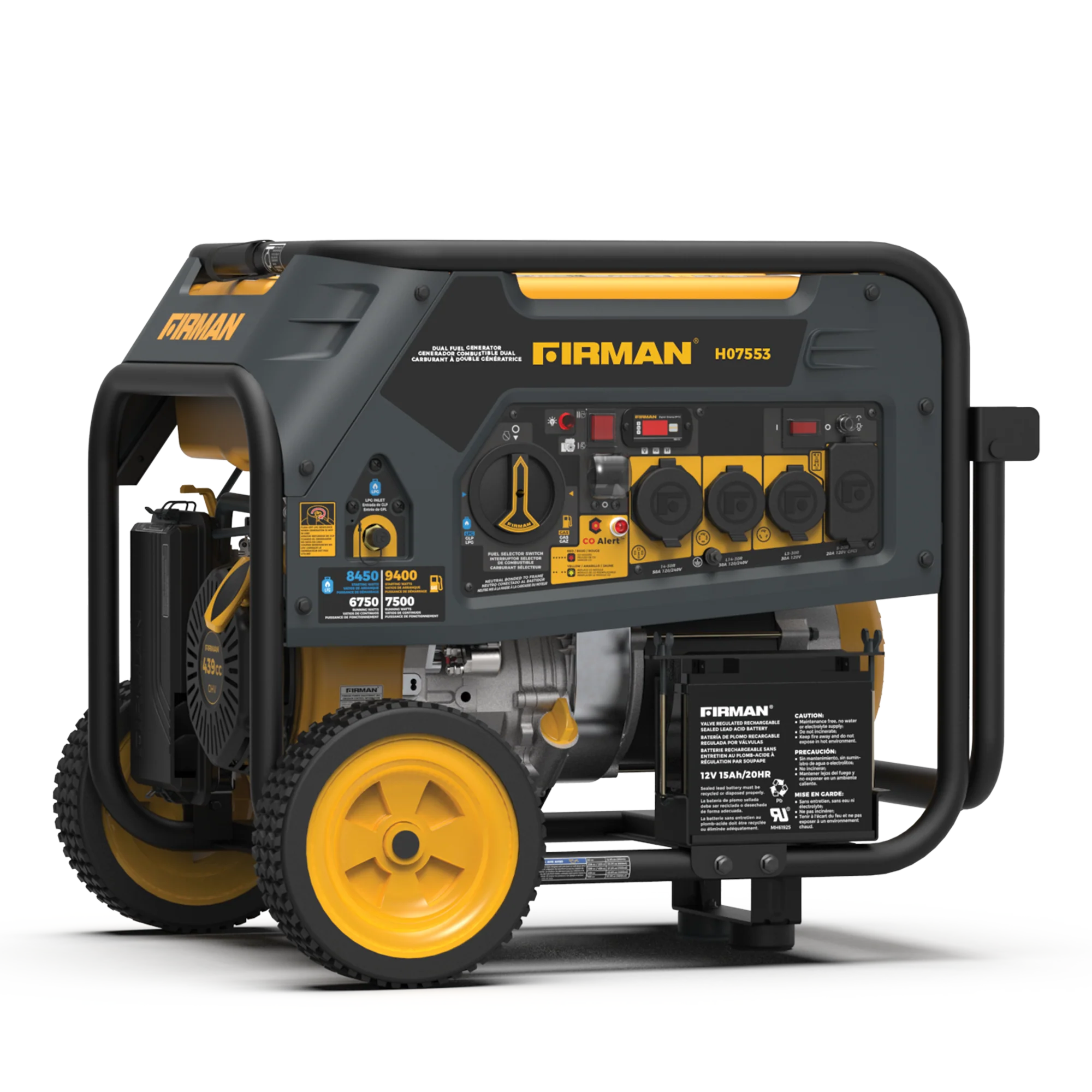 Dual Fuel Portable Generator 9400W Electric Start 120/240V with CO Alert