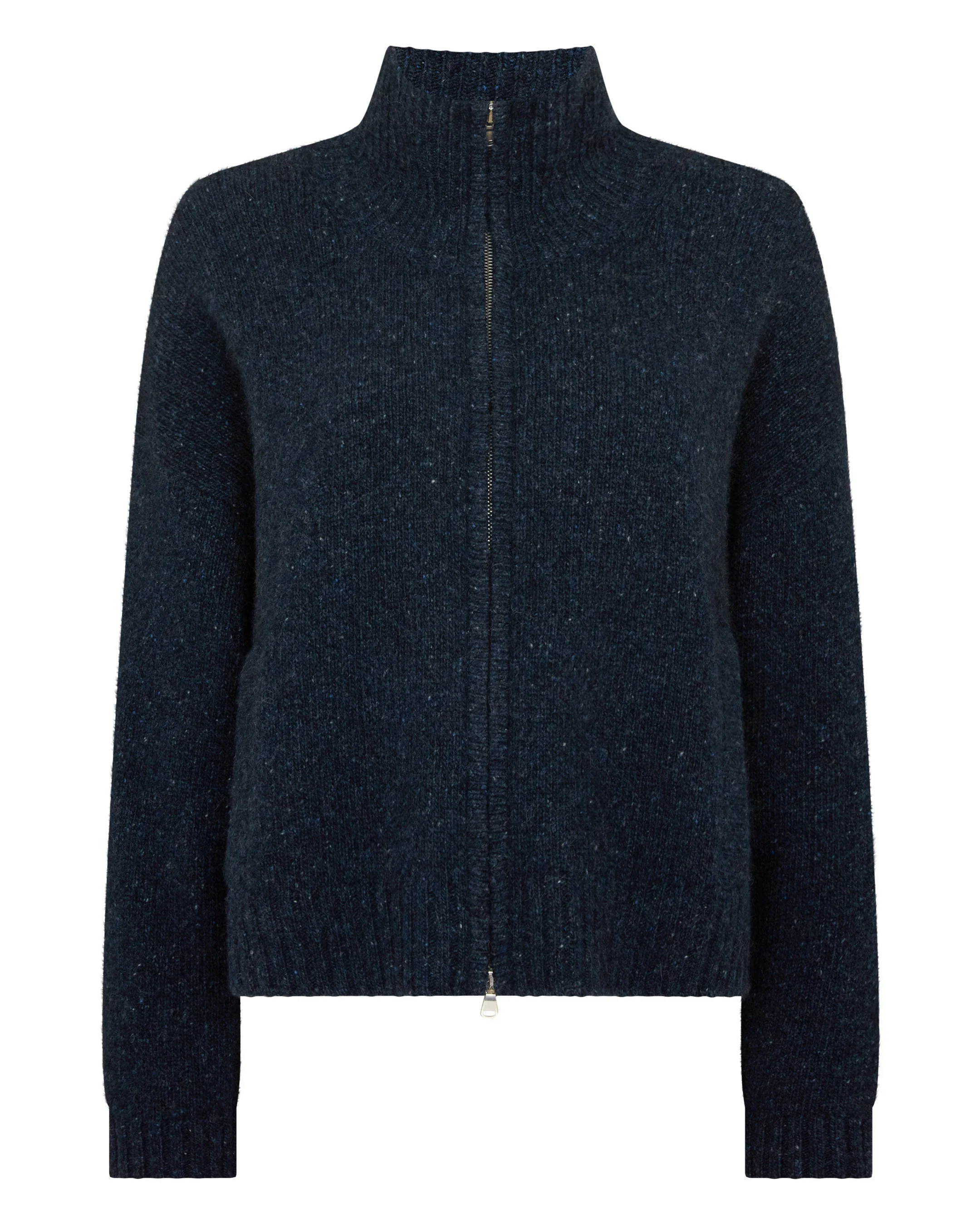 Women's Marl Zip Through Cashmere Jacket Atlantic Blue Melange