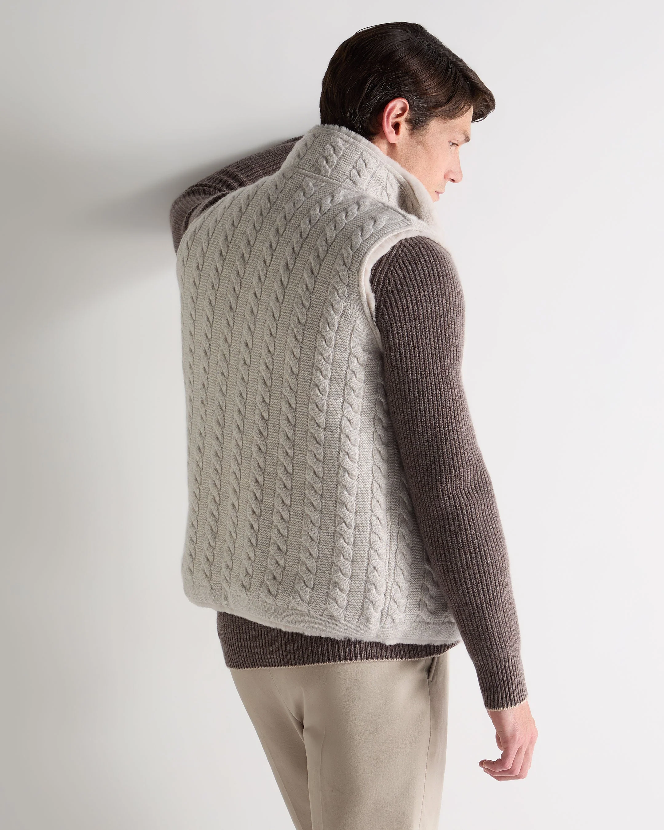 Men's Dolomiti Cable Fur Gilet Ash Grey Marl