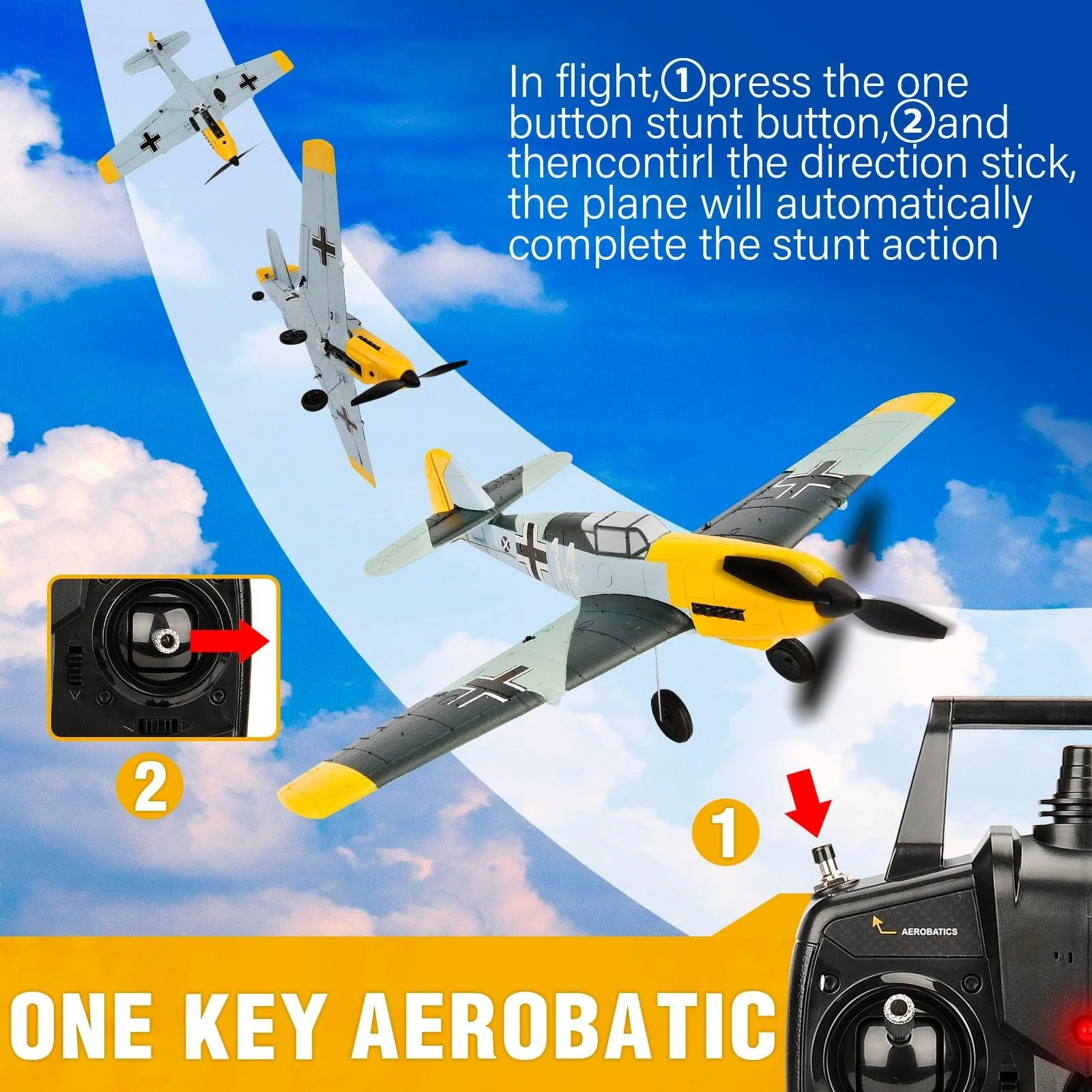 BF109 Remote Control Airplane - 2.4GHz 4CH 400mm Wingspan One Key U-Turn Aerobatic RC Plane RC Warbird Gift Toys 761-11