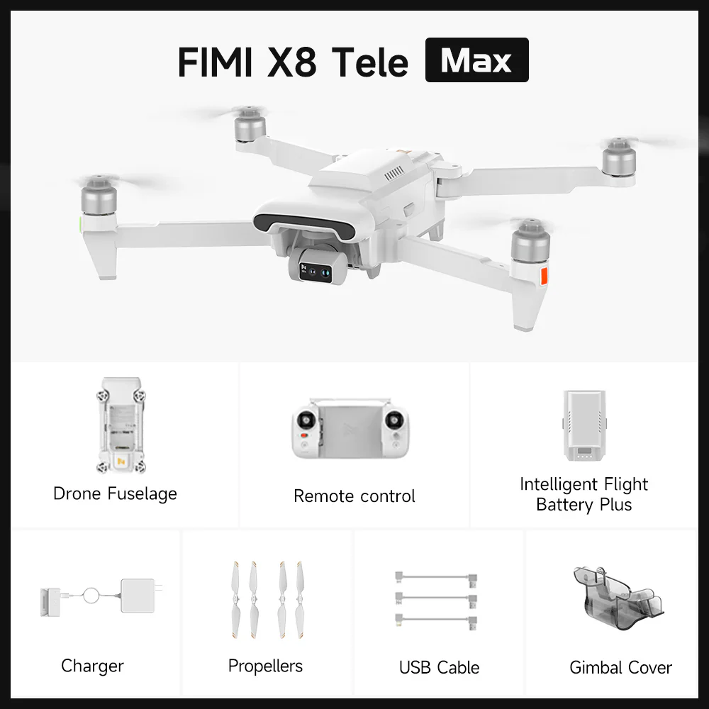 FIMI X8 Tele Max 4K 60FPS Camera Drone with 30x Zoom, Dual Sony Cameras, RokLink 20KM, AI Night Video, 47min Flight