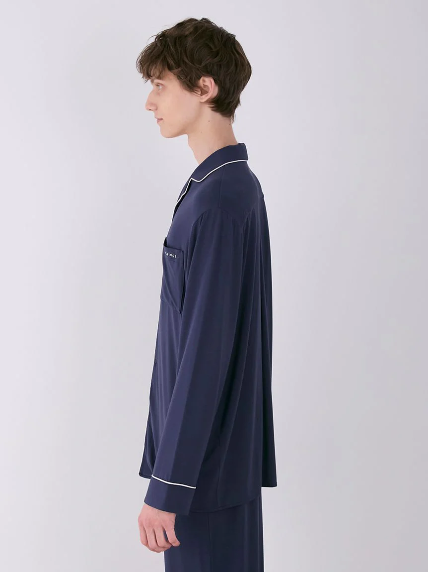 MEN's Rayon Long-Sleeve Sleep Shirt with Piping